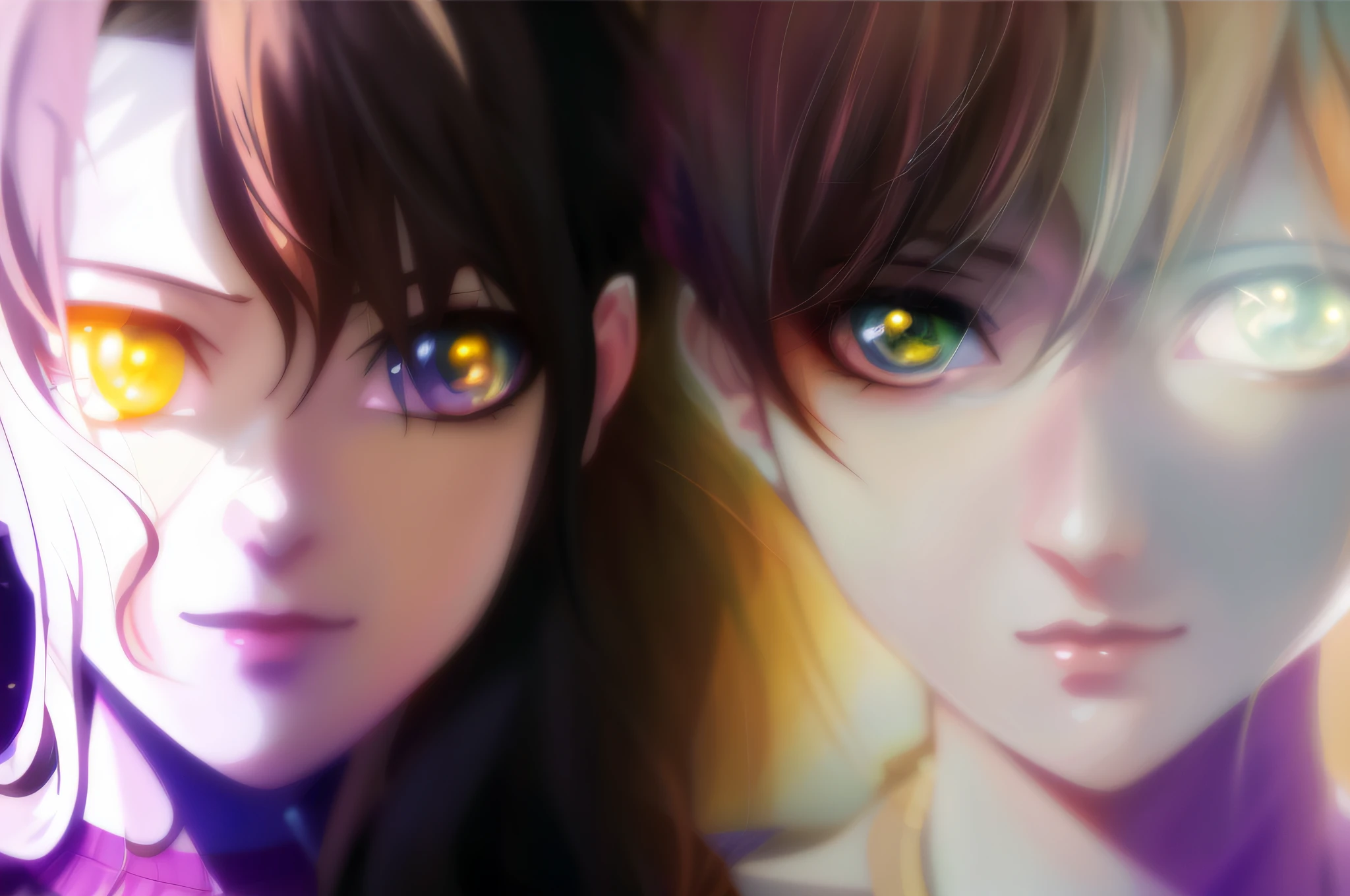anime characters with yellow eyes and black hair are staring at the camera, realistic anime artstyle, made with anime painter studio, detailed digital anime art, anime styled digital art, semirealistic anime style, anime realism style, anime. soft lighting, digital anime illustration, persona 5 art style wlop, stunning anime face portrait, digital anime art, anime style 4 k