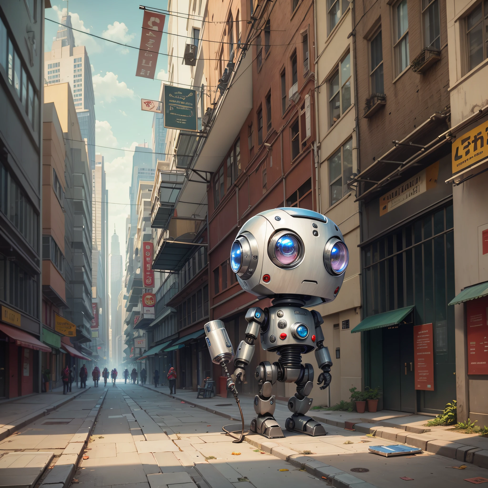 A little robot built by a grandmother to help her with household chores, but that ends up venturing all over the city --auto --s2