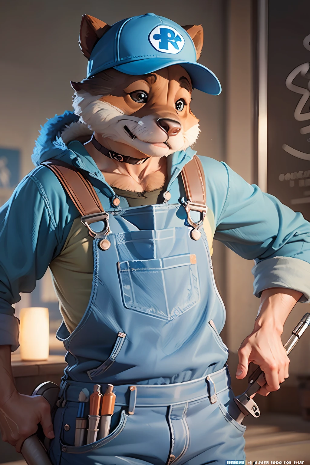 promotional art, very cute disney pixar beaver character wearing a blue cap and blue overalls, wrench tool in hand, iconic film character, detailed fur, concept artwork, 3 d render official art, promotional art, by ilya kuvshinov katsuhiro villeneuve, jeremy lipkin and michael garmash and rob rey, disney pixar zootopia --auto --s2