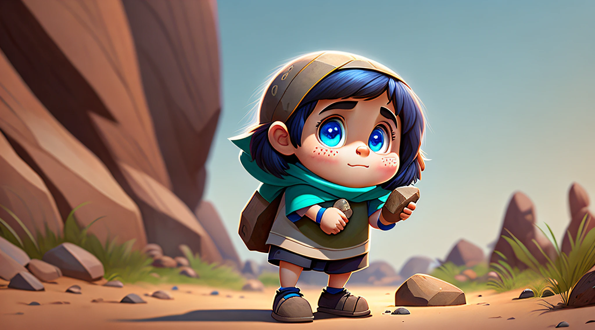 Child with a stone in hand, pixar style --auto --s2