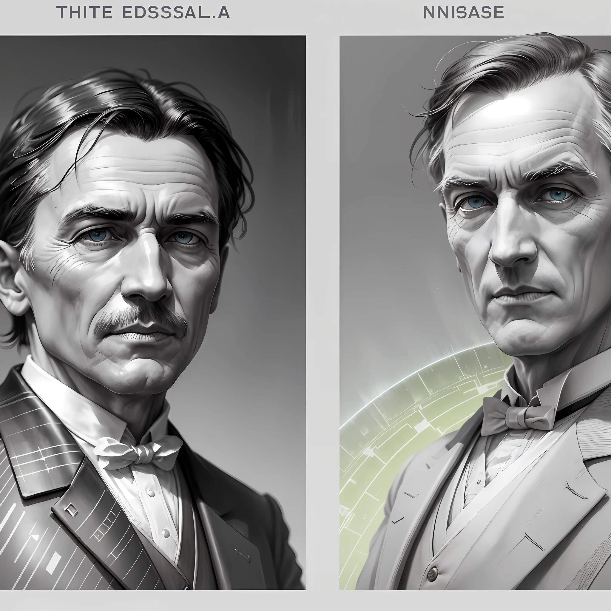 Realistic comparative image of Thomas Edison and Nikola Tesla:
- "The Epic Rivalry: Thomas Edison and Nikola Tesla - Two Divergent Visions of the Future of Electricity." --auto --s2