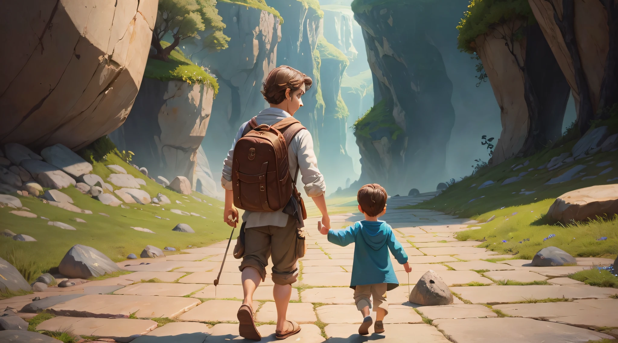 Child with a stone in hand, pixar style sequence of this image  
with a man --auto --s2