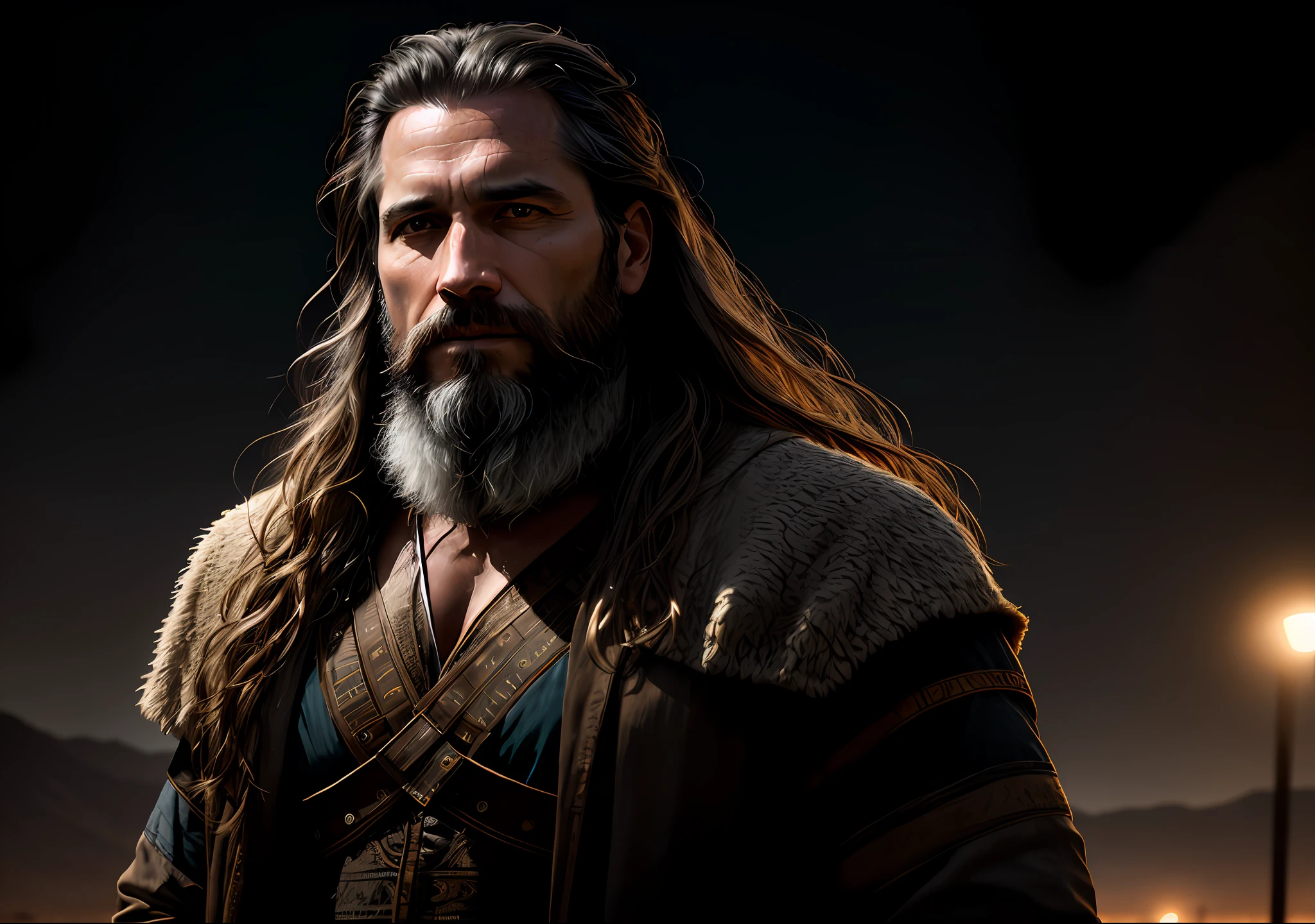 Abraham, 40 years old, long hair, medium beard, at night, in the desert Dark photo: realistic epic, soft cinematic portrait, adobe lightroom, photographic laboratory, highly detailed, faded, art by Greg Rutkowski and Artgerm, neutral colors: 1.2), (HDR: 1.4), (soft colors:1.2), hyperdetailed, (artstation:1.4), cinematic, warm lights, dramatic light, (intricate details:1.1), complex background, (rutkowski:0.66), (blue and orange:0.4)