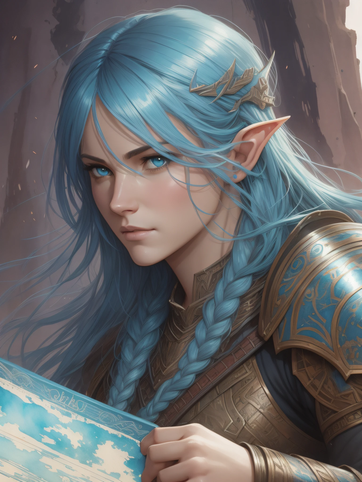 john william waterhouse style, line art watercolor wash, digital illustration, comic style, an elven nordic armored paladin with braided blue hair, centered, approaching perfection, dynamic, highly detailed, artstation, concept art, smooth, sharp focus, illustration, art by Carne Griffiths and Wadim Kashin, trending on artstation, sharp focus, studio photo, intricate details, highly detailed, by greg rutkowski