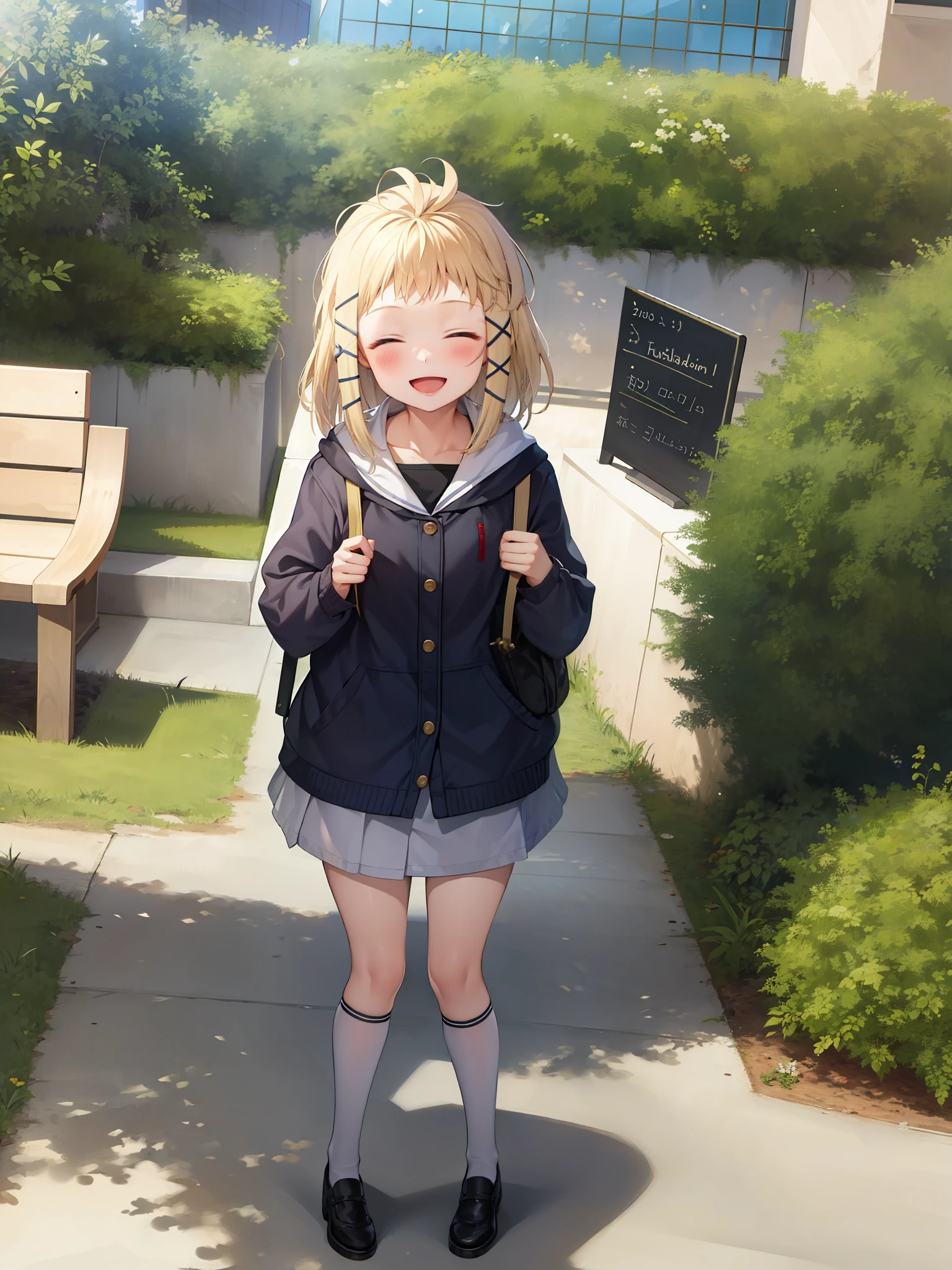 Masterpiece, best quality, absurdres, 1girl, smug, happy, big smile, closed eyes, outdoors,  tinas