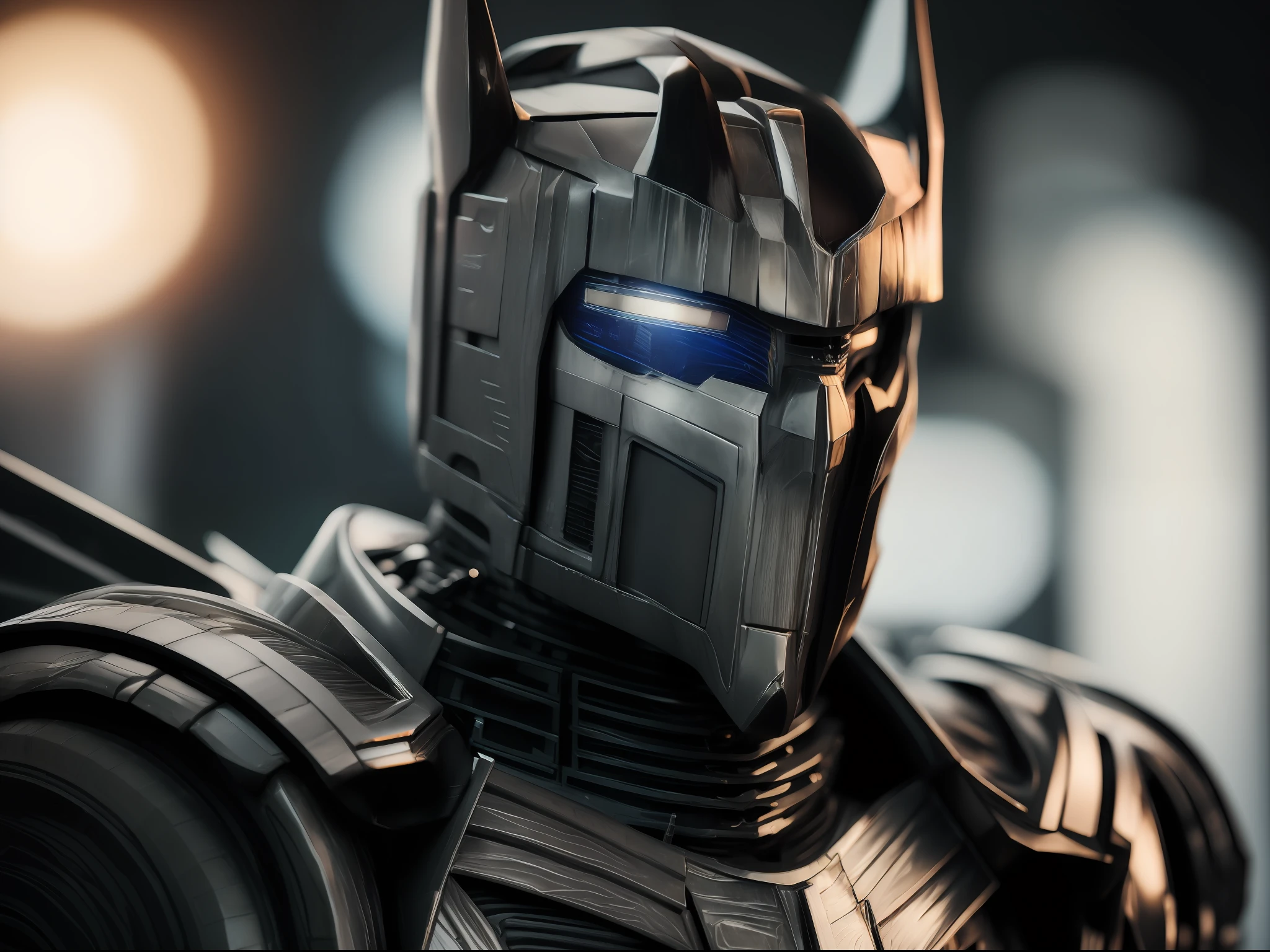 . Transformers, in the style of batman and hr giger, photo realistic, ultra details, natural light, light background, photo, Studio lighting cinematic shot + dynamic composition, incredibly detailed, sharpen, details + intricate detail + professional lighting, film lighting + 35mm + anamorphic + lightroom + cinematography + bokeh + lens flare + film grain