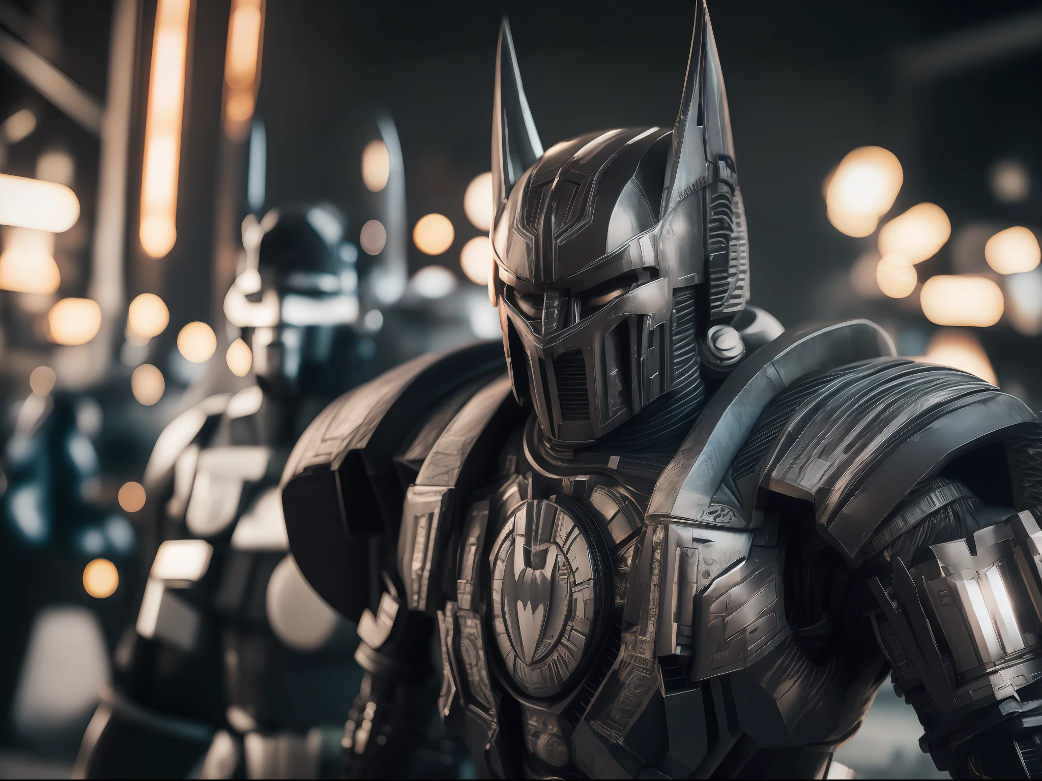 . Transformers, in the style of batman and hr giger, photo realistic, ultra details, natural light, light background, photo, Studio lighting cinematic shot + dynamic composition, incredibly detailed, sharpen, details + intricate detail + professional lighting, film lighting + 35mm + anamorphic + lightroom + cinematography + bokeh + lens flare + film grain