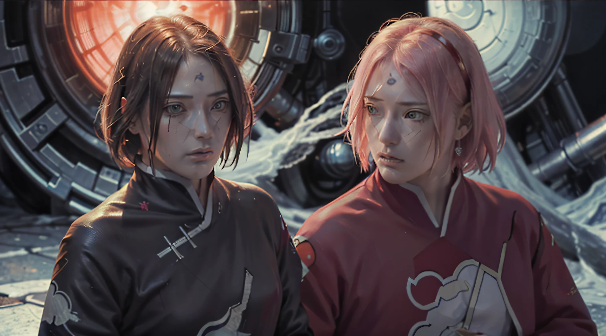 ((masterpiece))), (((best quality))), ((ultra-detailed)), (hyper-realistic), (highly detailed CG illustration), cinematic light, photorealistic, itachi and sakura as intricate king and queen and detailed