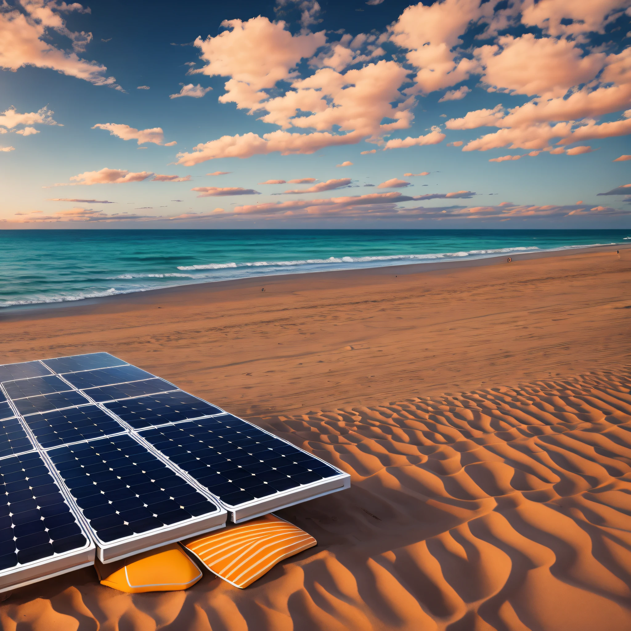 Beach with solar panels in the background