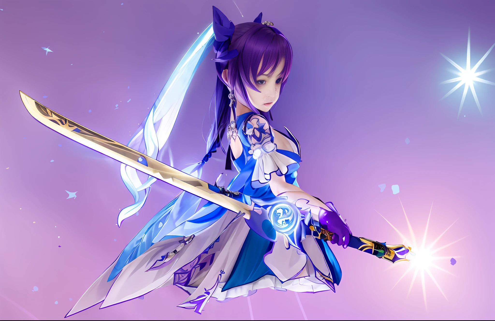 a woman in a blue dress holding a sword in front of a purple background, ayaka genshin impact, keqing from genshin impact, genshin impact character, ayaka game genshin impact, zhongli from genshin impact, katana zero video game character, genshin impact style, detailed key anime art, genshin, portrait knights of zodiac girl