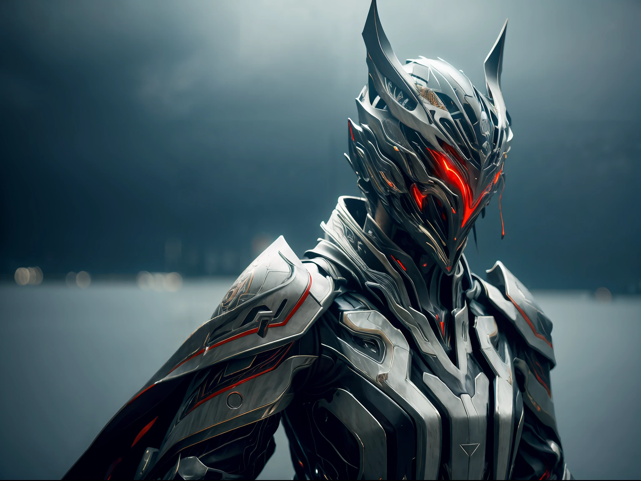 1 japanese girl, WARFRAME, intricate pattern, heavy metal, energy lines, faceless, glowing eyes, elegant, intense, blood red and black uniform, solo, modern, city, streets, dark clouds, thunderstorm, heavy rain,
dramatic lighting,
(masterpiece:1.2), best quality, high resolution,   beautiful detailed, extremely detailed, perfect lighting,