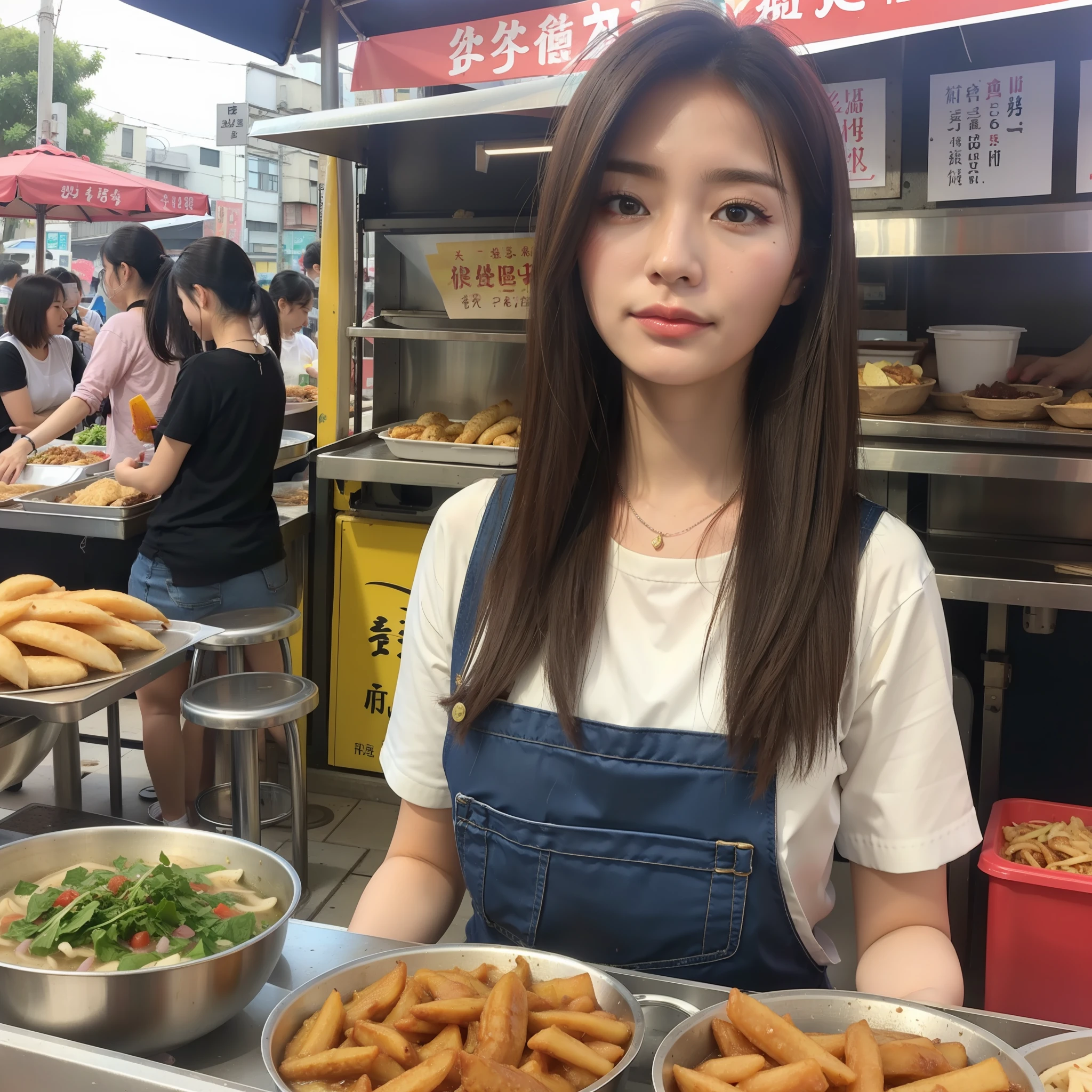 Beautiful girl at a street food stall in Taiwan