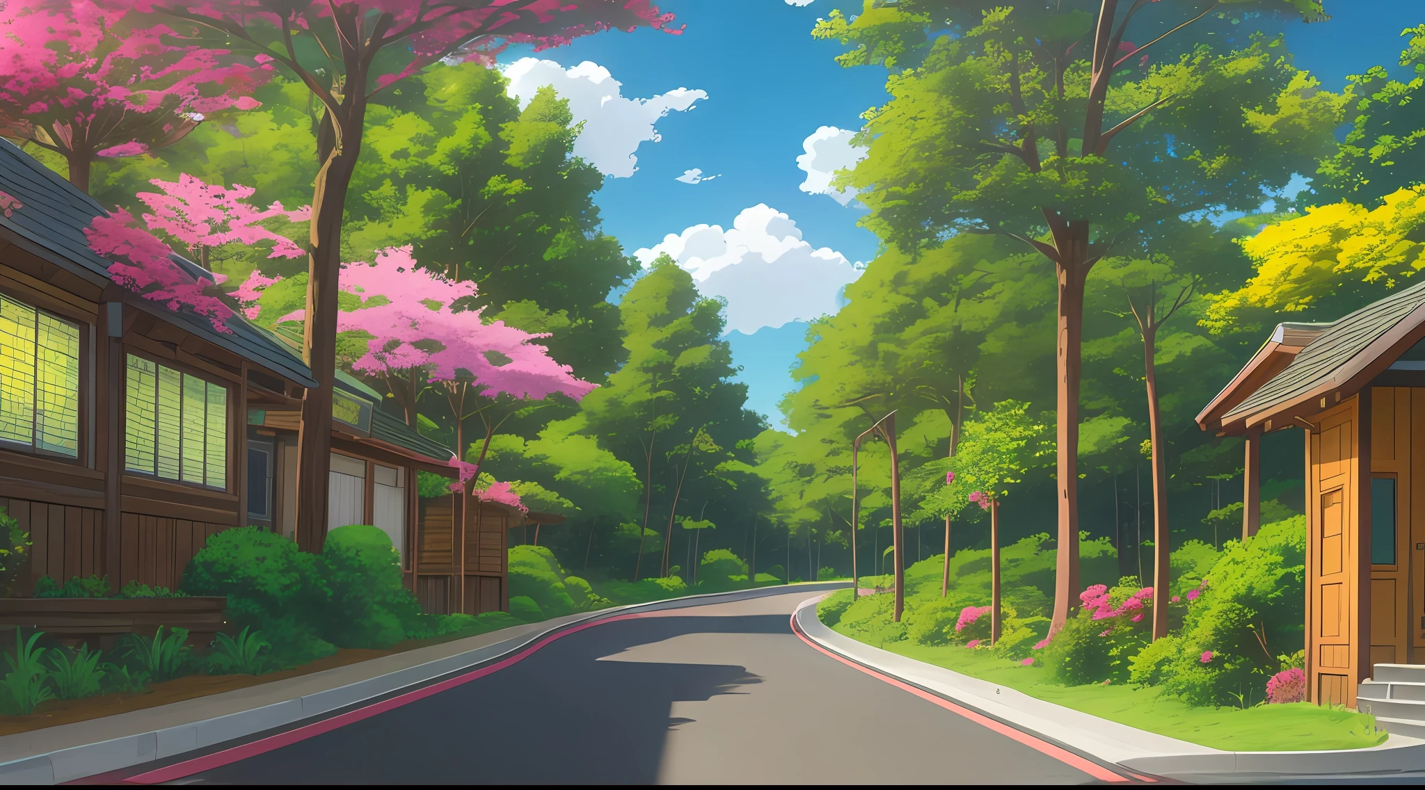 Island landscape with a colorful anime dr slump style road --auto --s2