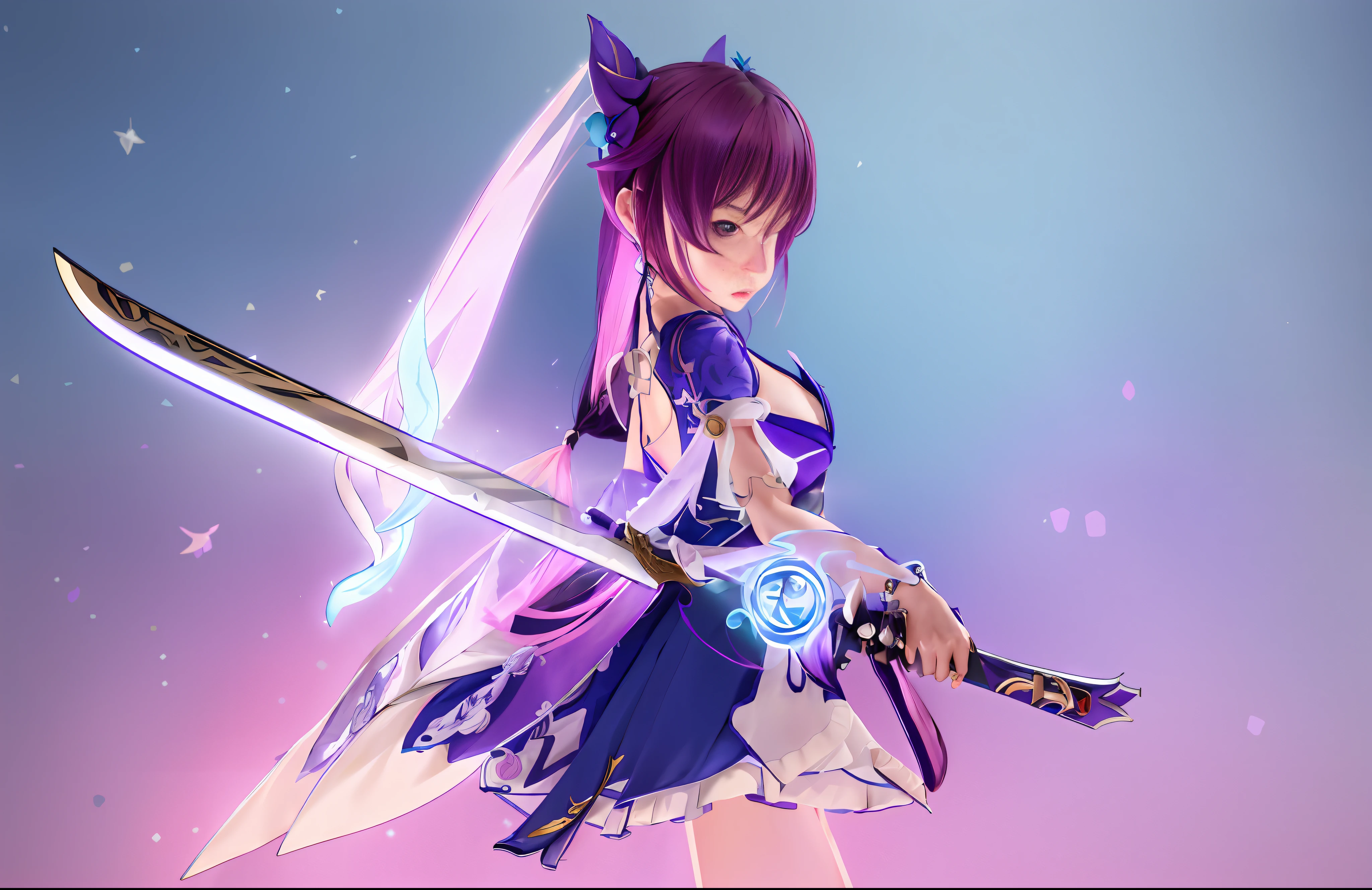 a woman in a blue dress holding a sword in front of a purple background, ayaka genshin impact, keqing from genshin impact, genshin impact character, ayaka game genshin impact, zhongli from genshin impact, katana zero video game character, genshin impact style, detailed key anime art, genshin, portrait knights of zodiac girl