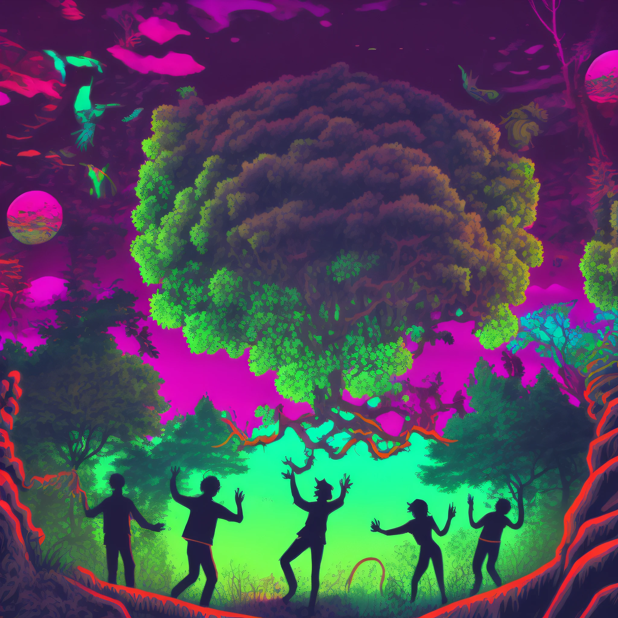 PEOPLE DANCING IN THE FOREST, FCH Digital Ink, NeonMutation