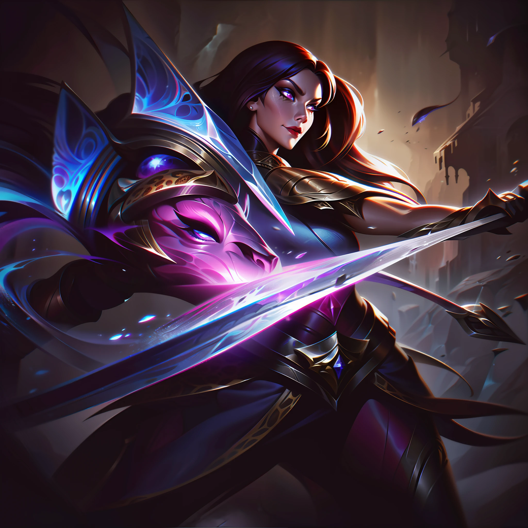 a close up of a woman with a sword and a leopard, concept art by Lisa Nankivil, Artstation contest winner, furry art, splash art, iconic character splash art, official splash art, league of legends style art, league of legends art style, character splash art, league of legends character art, league of legends splashart, league of legends concept art