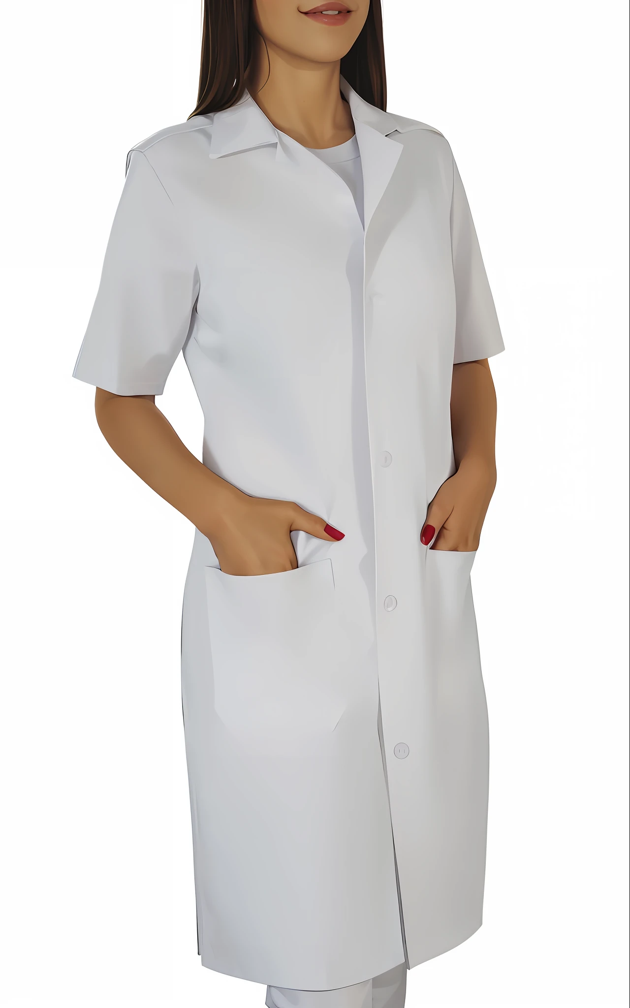 A closeup of a woman wearing a white lab coat, lab coat, lab coat, lab coat, wearing a white lab coat, white lab coat, wearing a lab coat, surgical apron and scrubs, wearing lab coat, full length view. white plastic, lab coat and t-shirt, white coat, wearing lab coat, white uniform, pelisse, perfect hands