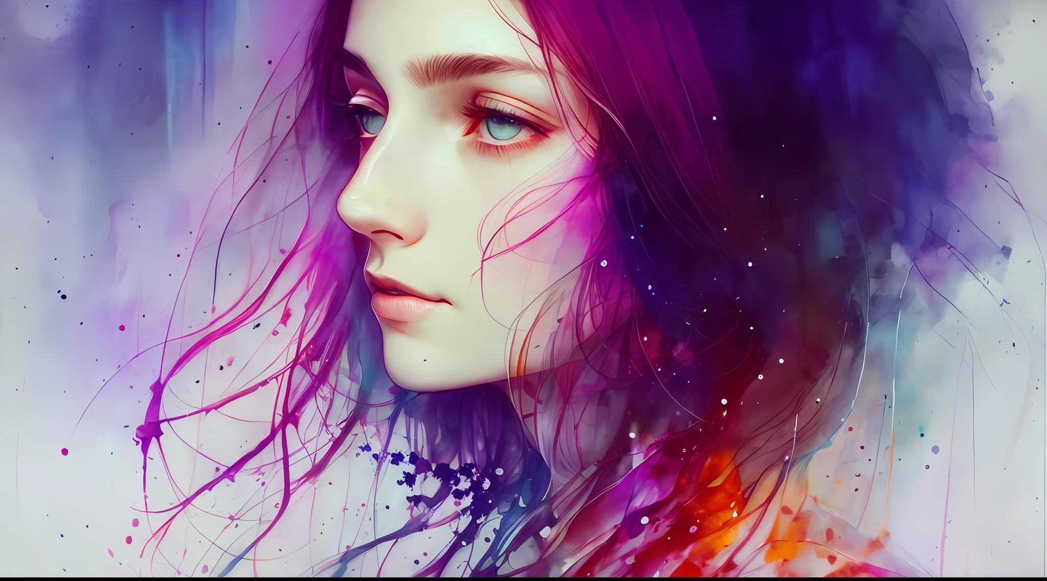a woman by agnes cecile, luminous design, pastel colours, ink drips, autumn lights