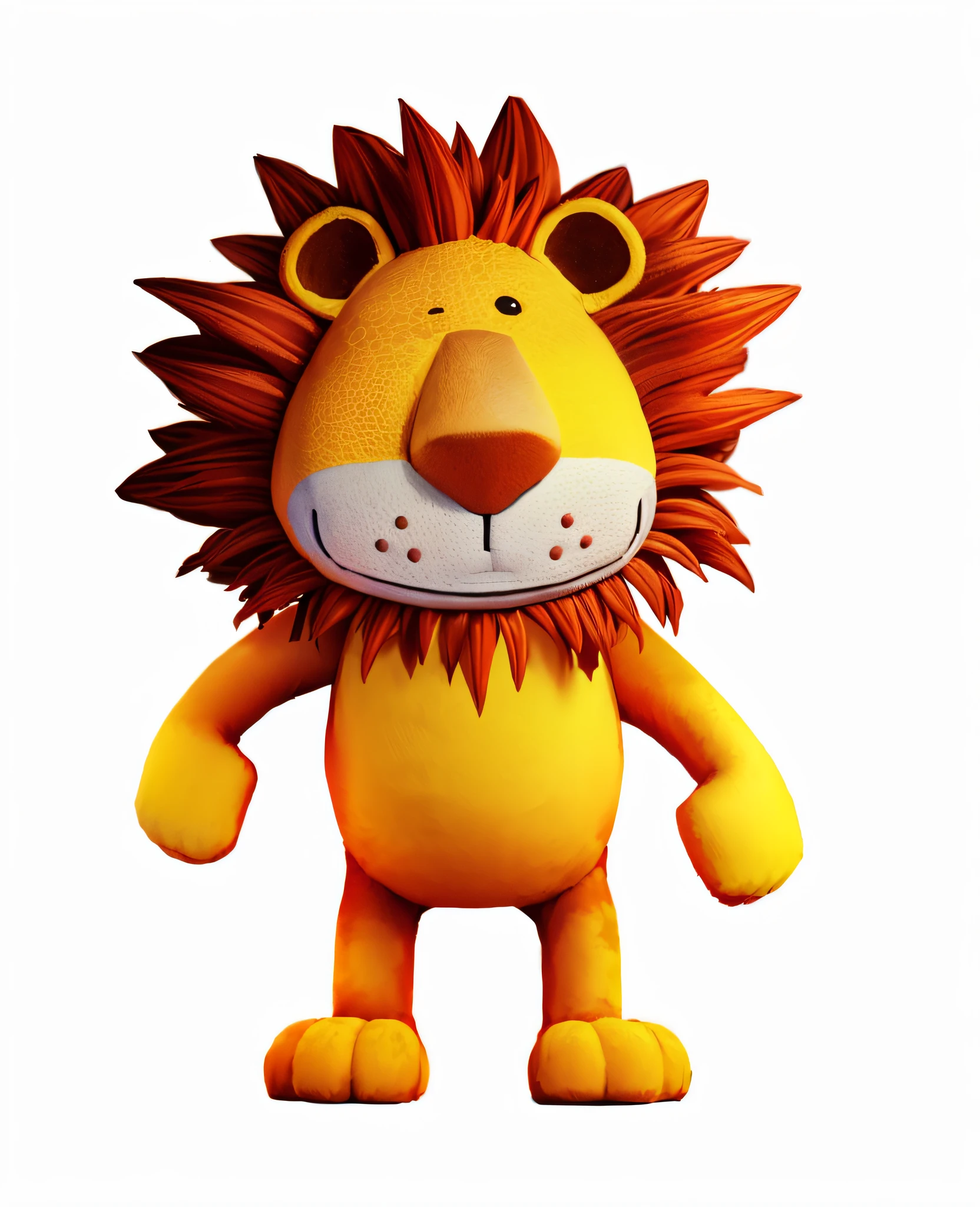 cartoon lion with a big mane and a big nose, 2 d full body lion, aslan the lion, cute lion, lion body, robot lion, lion, animation character, full body mascot, claymation character, plush mascot, king of the jungle, simba, as a claymation character, fire lion, cartoon character, plushie, lion icon, LION, orange, no_humans, depth of field, disney style, , deep shadow, (dark: 1.4), (8k, RAW photo, best quality, masterpiece: 1.2), big expression happy with mouth
