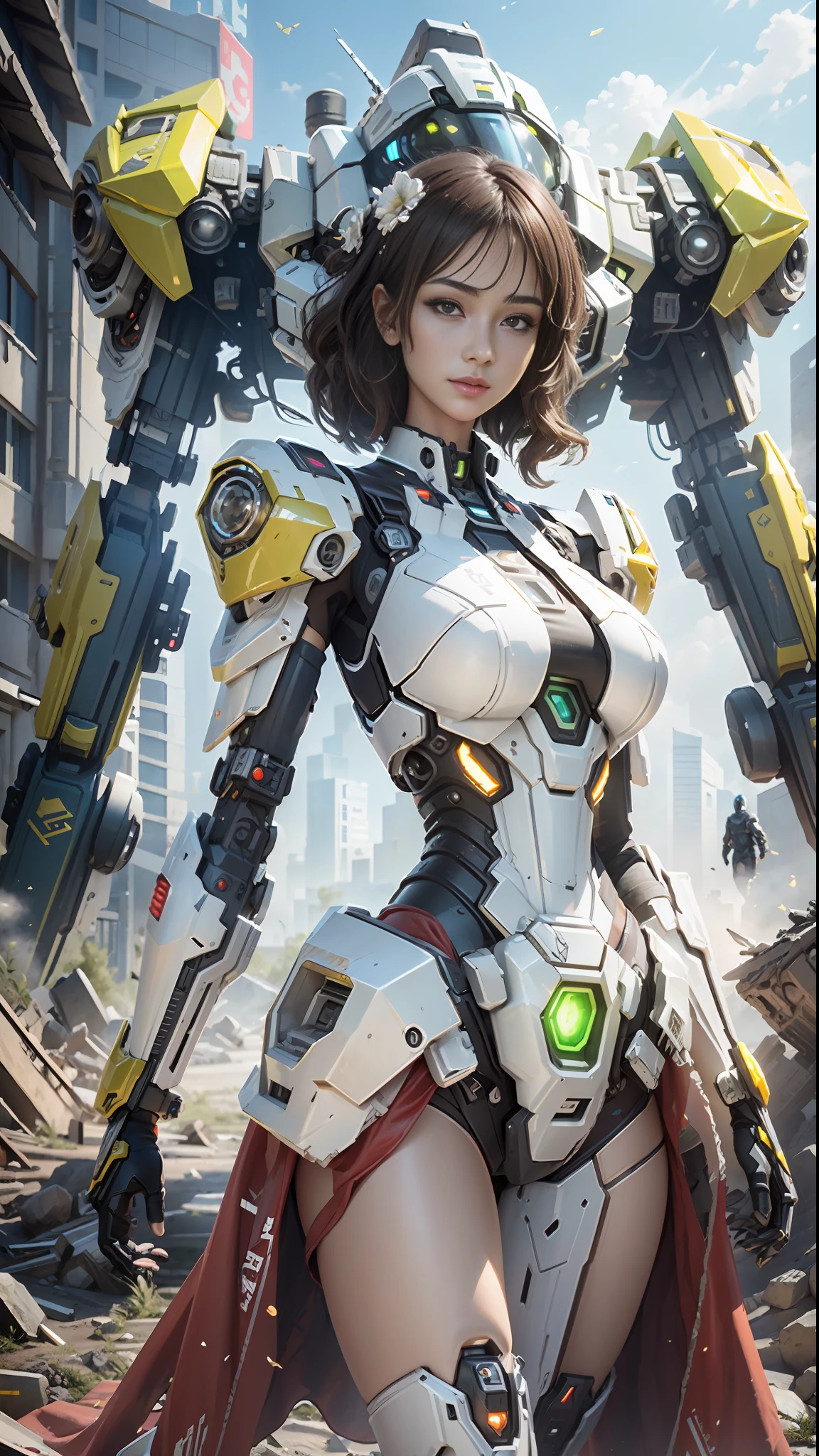 ((Best quality)), ((masterpiece)), (highly detailed:1.3), 3D,Shitu-mecha, beautiful cyberpunk women with her mecha in the ruins of city from a forgoten war, ancient technology,HDR (High Dynamic Range),Ray Tracing,NVIDIA RTX,Super-Resolution,Unreal 5,Subsurface scattering,PBR Texturing,Post-processing,Anisotropic Filtering,Depth-of-field,Maximum clarity and sharpness,Multi-layered textures,Albedo and Specular maps,Surface shading,Accurate simulation of light-material interaction,Perfect proportions,Octane Render,Two-tone lighting,Low ISO,White balance,Rule of thirds,Wide aperature,8K RAW,Efficient Sub-Pixel,sub-pixel convolution,luminescent particles,light scattering,Tyndall effect