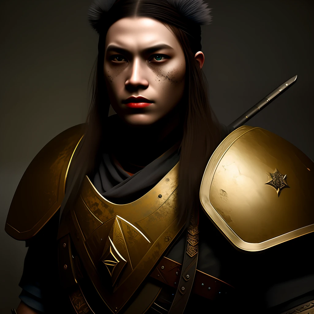 Post-apocalyptic, warrior of the senko era, soft lighting