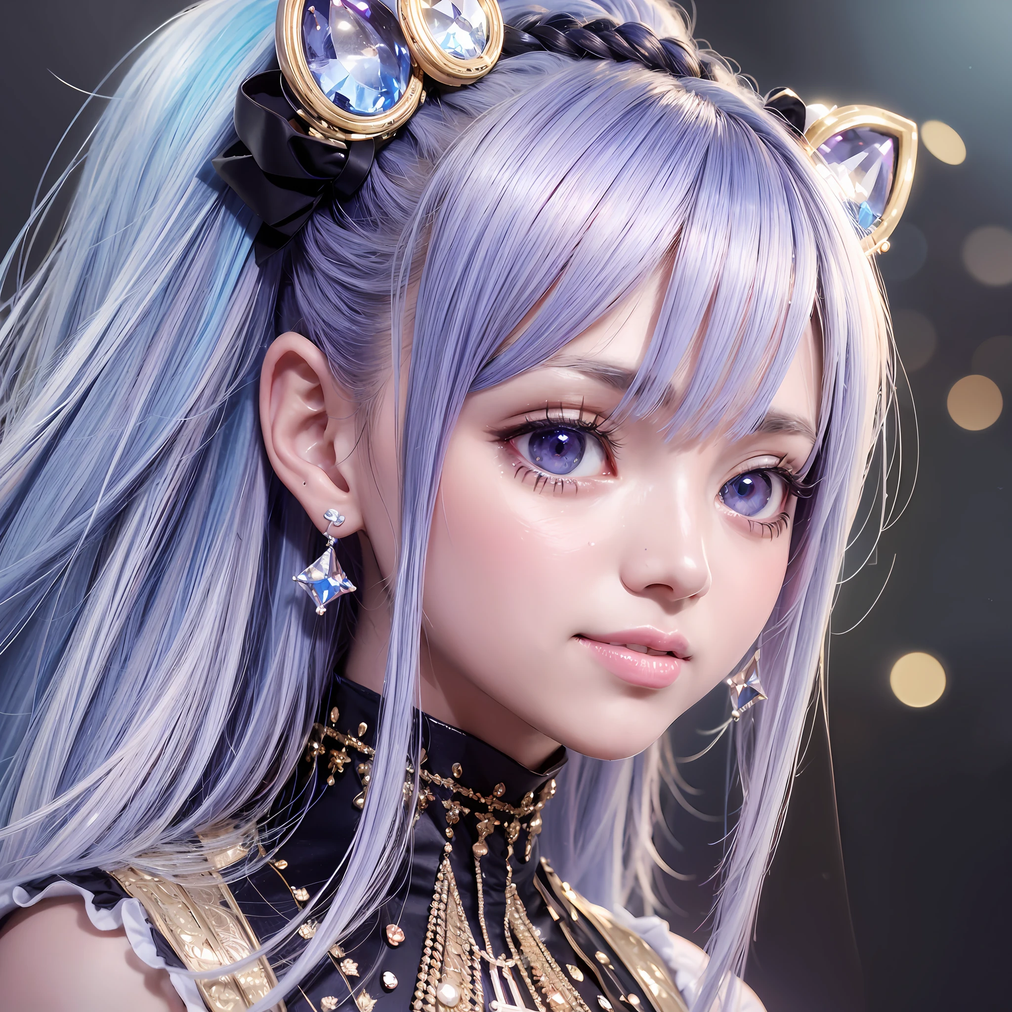 colored inner hair, asymmetrical hair, braided ponytail, ta hairband, hair beads, eye reflection, happy tears, sparkling eyes, crystal earrings, kemonomimi mode, evil smile, v-shaped eyebrows, spit take, facing another, oral invitation, high detail, cinematic lighting, ray tracing, perspective, bokeh, anatomically correct, UHD, textured skin, super detail, high quality, award winning, best quality, highres --auto --s2
