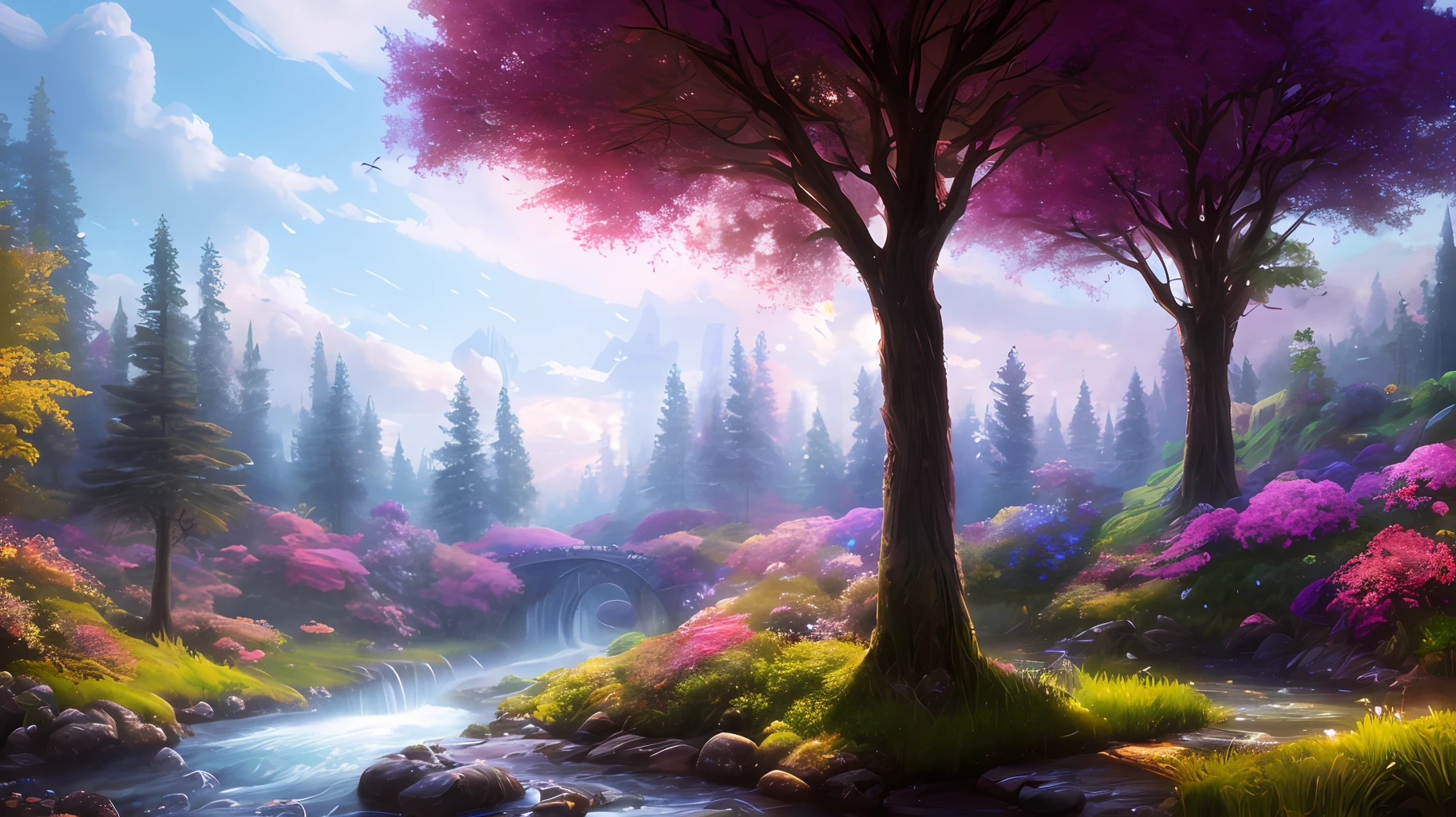 masterpiece, best quality, high quality,extremely detailed CG unity 8k wallpaper, An enchanting and dreamy scene of a fantasy forest, with towering trees, glowing mushrooms, and hidden fairy glens, creating a sense of mystique and enchantment, artstation, digital illustration, intricate, trending, pastel colors, oil paiting, award winning photography, Bokeh, Depth of Field, HDR, bloom, Chromatic Aberration ,Photorealistic,extremely detailed, trending on artstation, trending on CGsociety, Intricate, High Detail, dramatic, art by midjourney