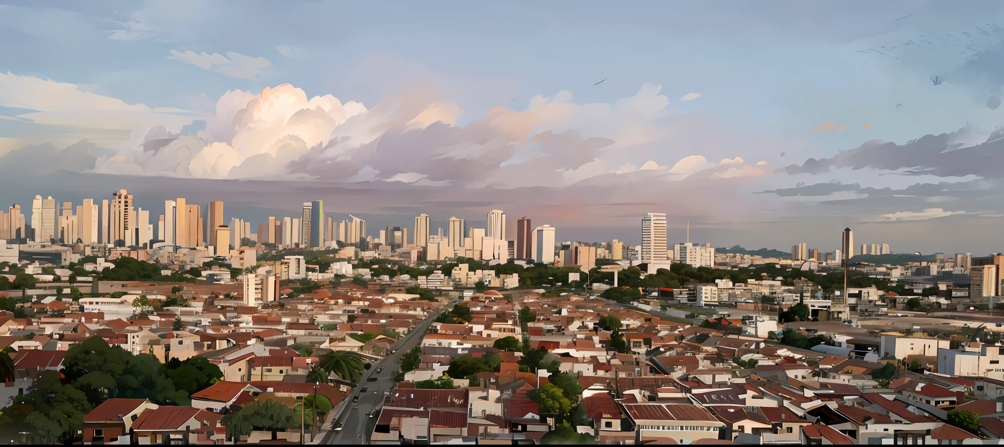 araffe view of a city with many buildings and an overcast sky, sao paulo, by Fernando Gerassi, sao paulo, houses, by Willian Murai, in sao paulo, surrounding the city, futuristic sao paulo, sao paulo in the year 2 0 7 0, whole city in sight, hovering over a city, buildings, panorama of the city