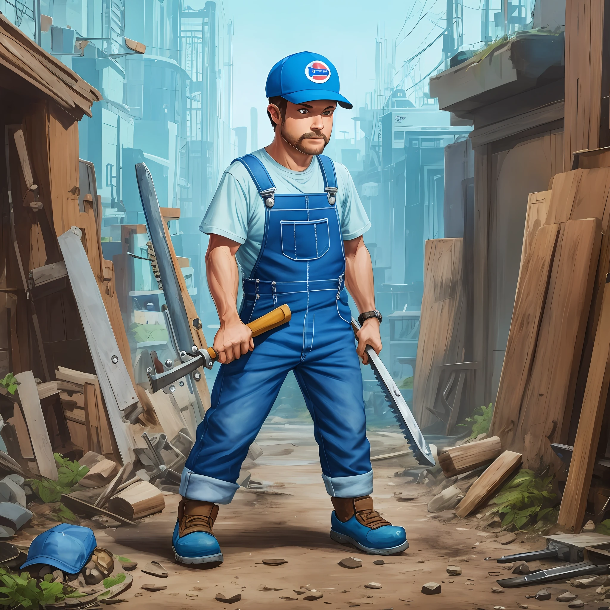 beaver character wearing a blue cap and blue overalls with a wrench in his hand --auto --s2
