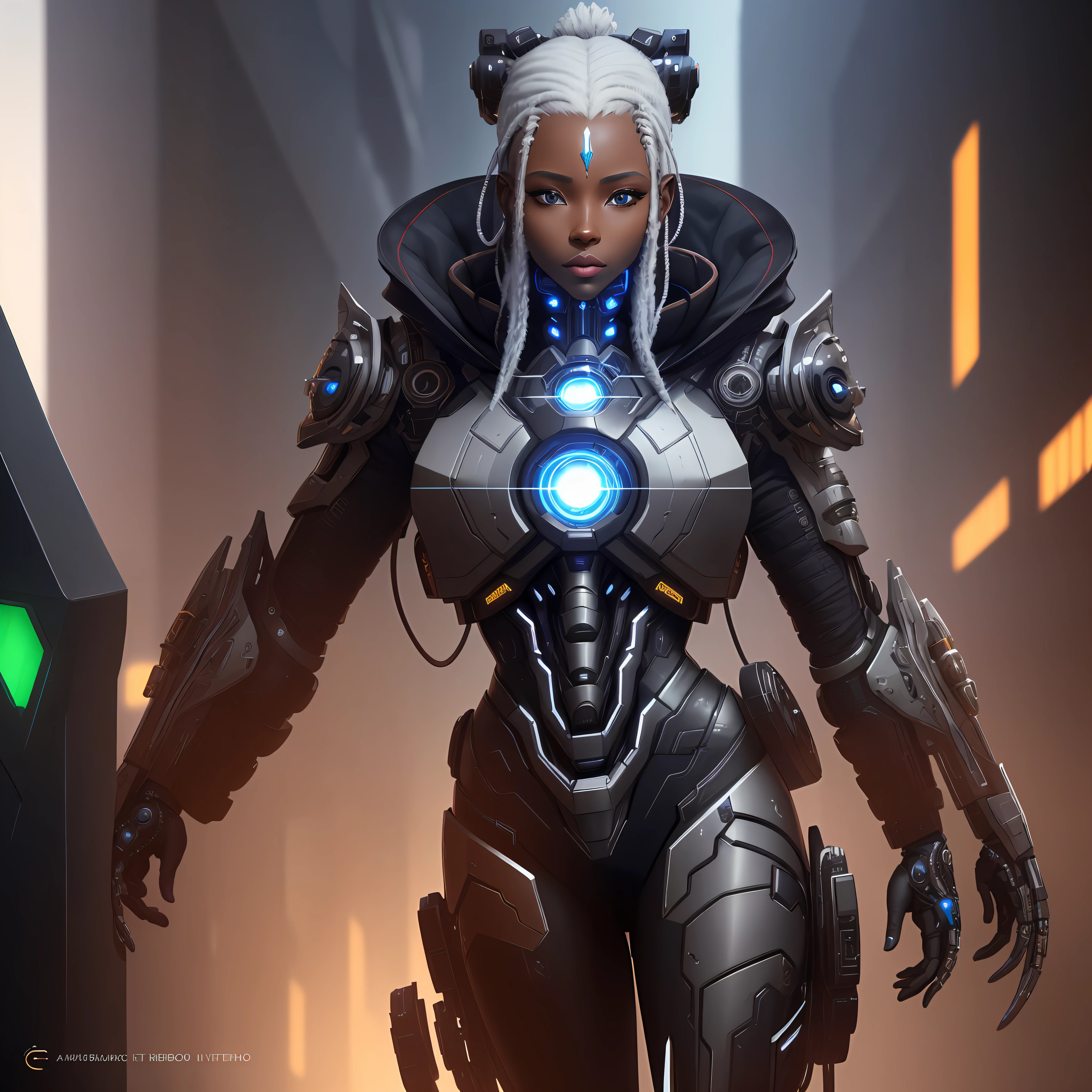 a portrait of a beautiful african cybernetic wiccan, cyberpunk concept art, digital art, highly detailed, intricate, sci-fi, sharp focus, unreal engine 5, octano render, 4K UHD image, HDR, 2k, 4k, 8k, Style: Anime