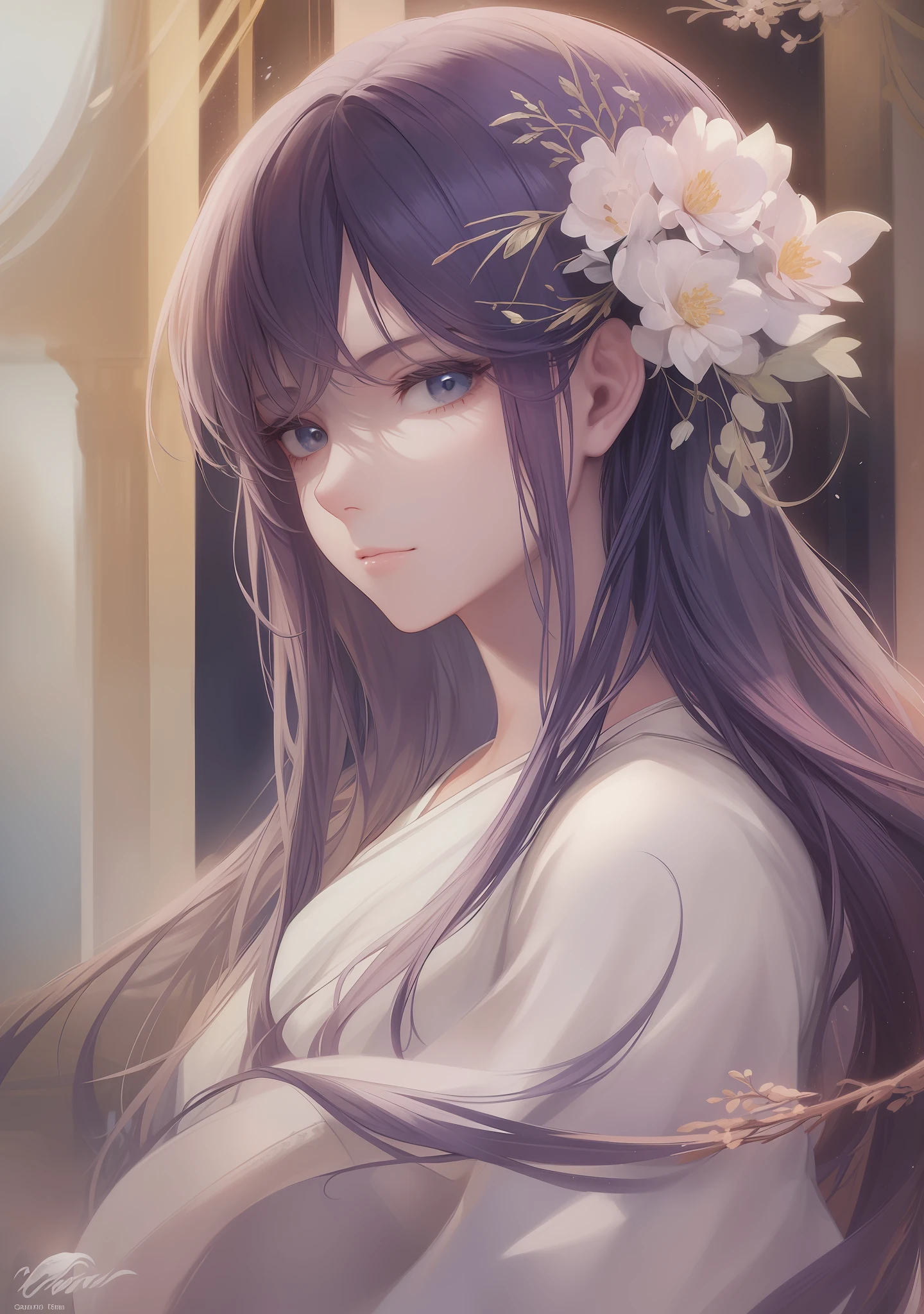a close up of a woman with a sword in a white dress, a character portrait by Yang J, trending on cgsociety, fantasy art, beautiful character painting, artwork in the style of guweiz, guweiz, white hanfu, flowing white robes, full body wuxia, epic exquisite character art, stunning character art, beautiful female assassin