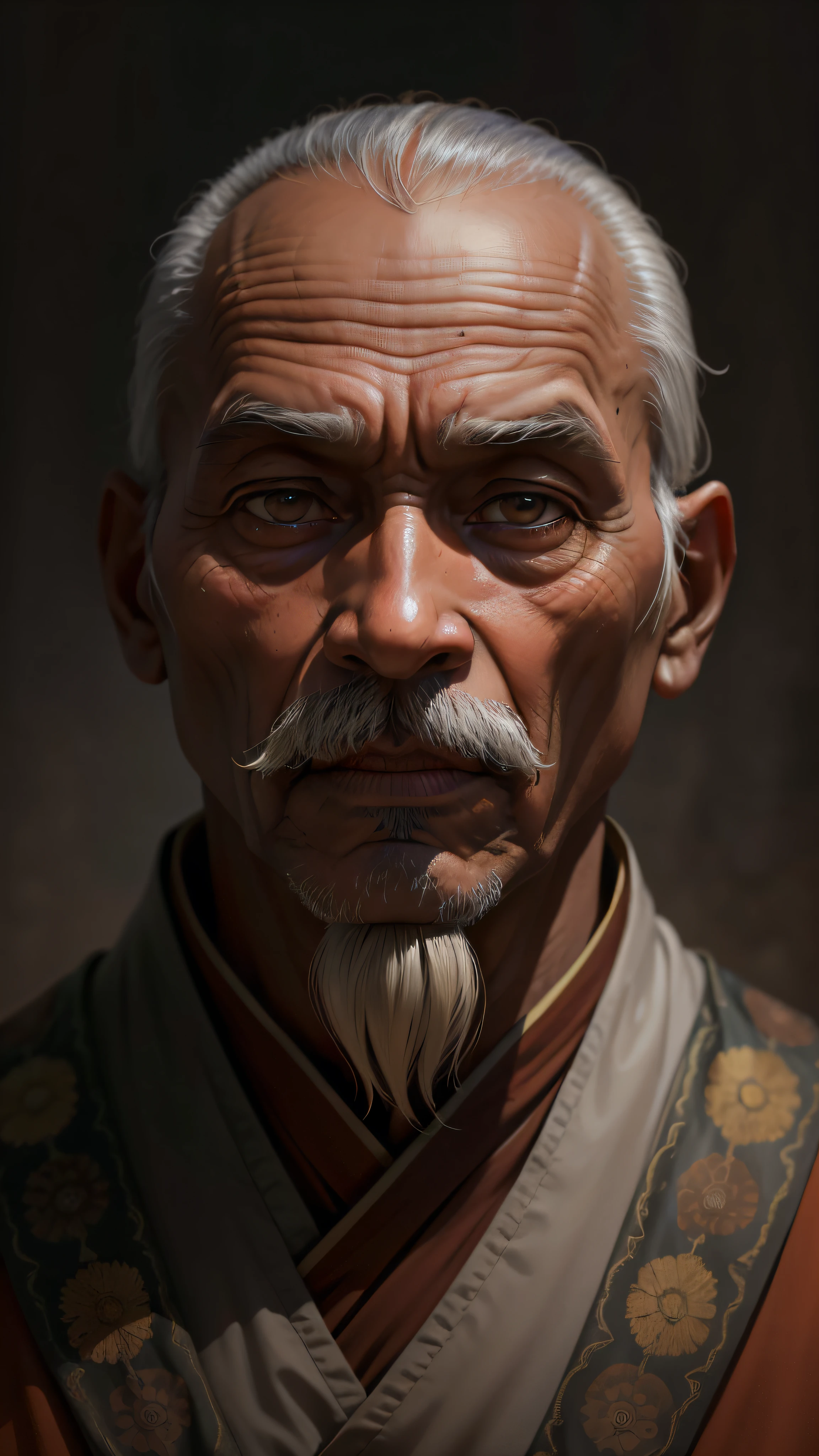 ((masterpiece)), ((best quality)), ((high detail)), ((realistic)), ((hyperrealistic)), an old Indian man, Buddhist monk, with mustache and goatee . --auto --s2