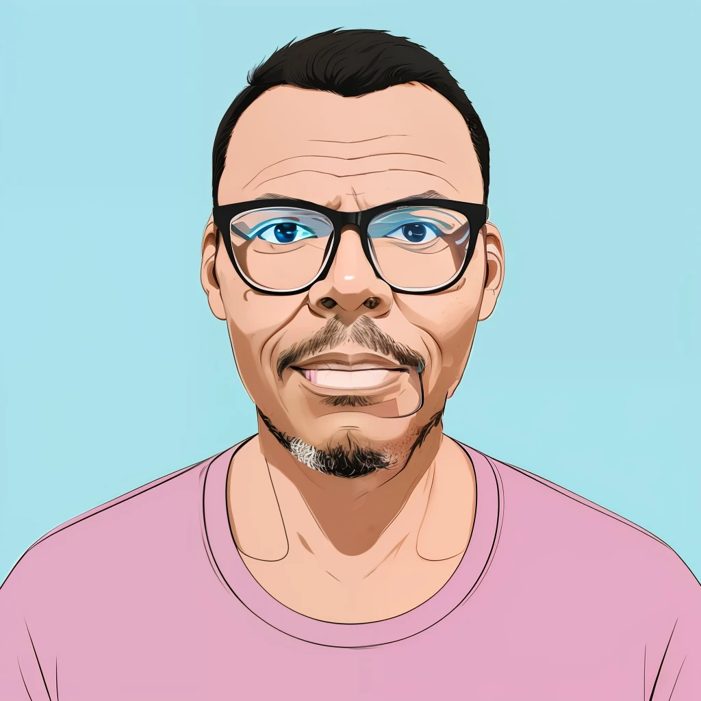 guttonerdvision5, drawing of a man with glasses, front view, looking at camera, portrait, minimalist, vector, pastel colors