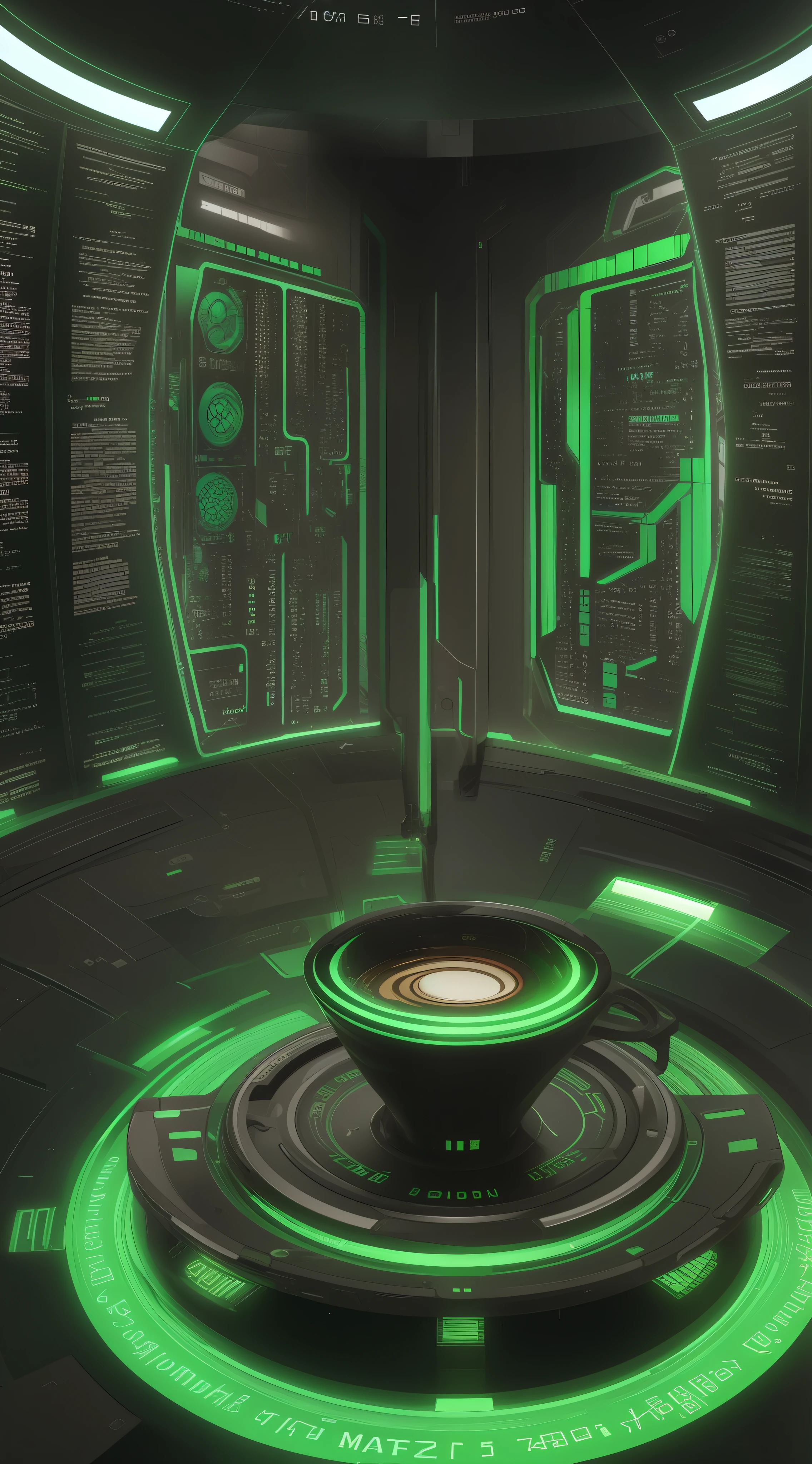 glitch effect, green matrix code background, Futuristic art, highly detailed vfx espresso, no people, scifi, cgsociety inspired, emtpy space, exploitable image, inspired by Andrey Esionov, alamy stock photo, on a dark background, rendering, one single cup of coffee centered, the sacred cup of understading, a green and black background with many numbers, matrix film pinterest color, matrix text, green matrix code, matrix code, matrix film color, matrix symbols in the background, from matrix(1999), from matrix ( 1 9 9 9 ), wires from the matrix movie, matrix movie color grading, still from the matrix (1999), matrix theme