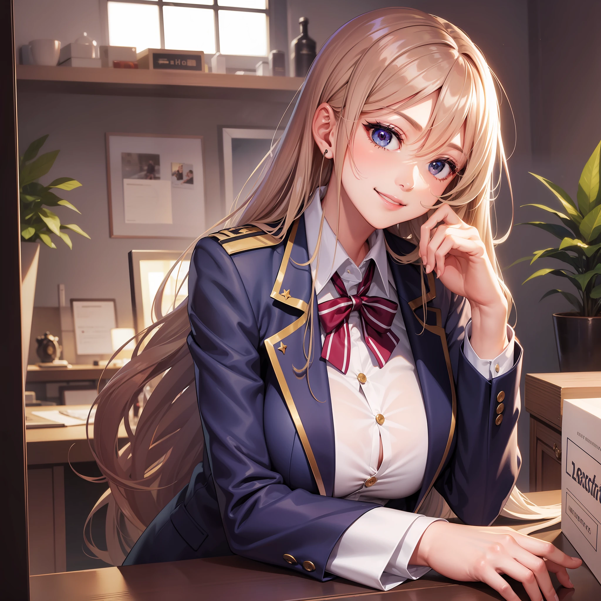 Female Model Beautiful Smile Uniform Blazer Best Quality Masterpiece Long Hair Big Tits Blazer