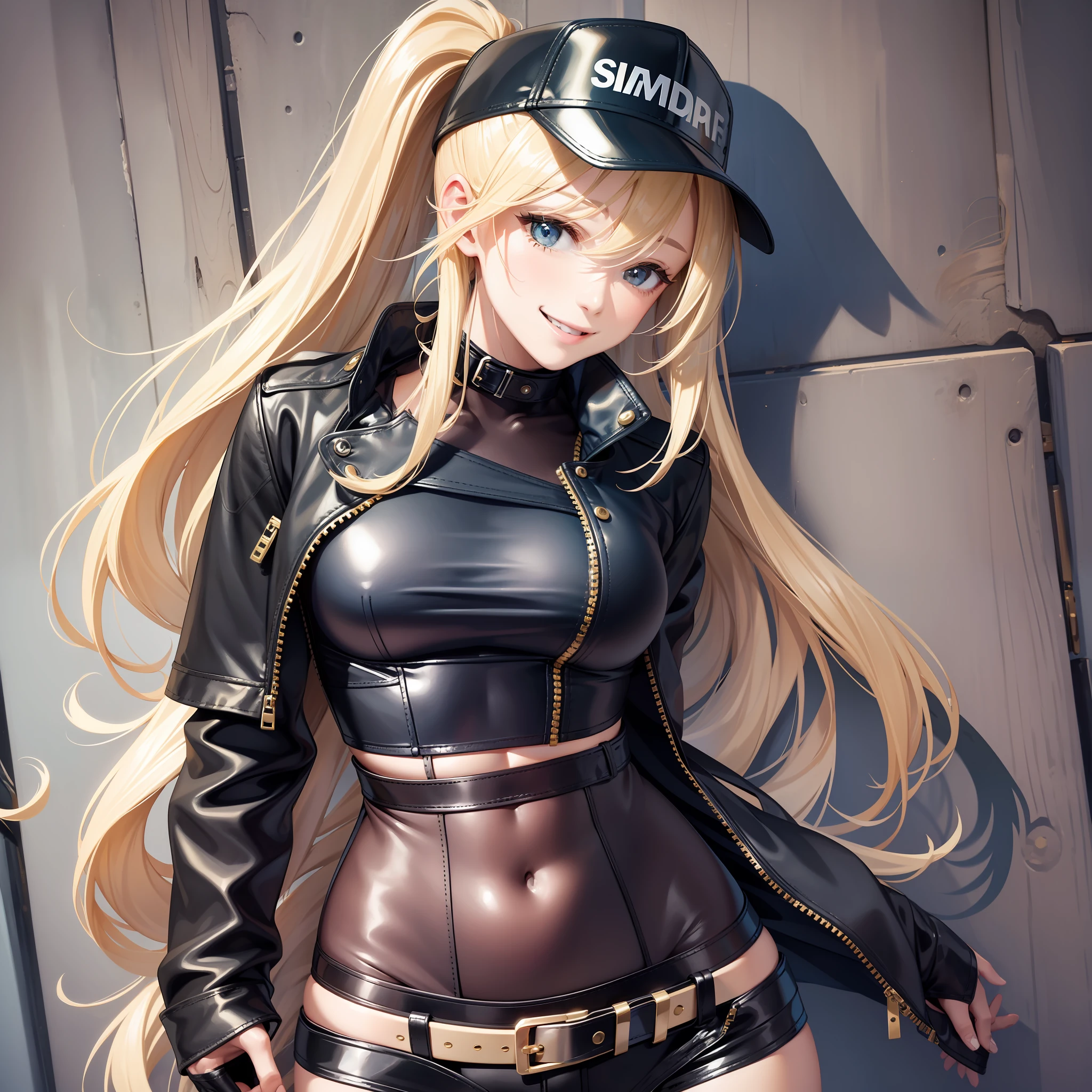 Swimsuit Bra Leather Jacket Girl Top Quality Smile Masterpiece Long Hair Ponytail Blonde