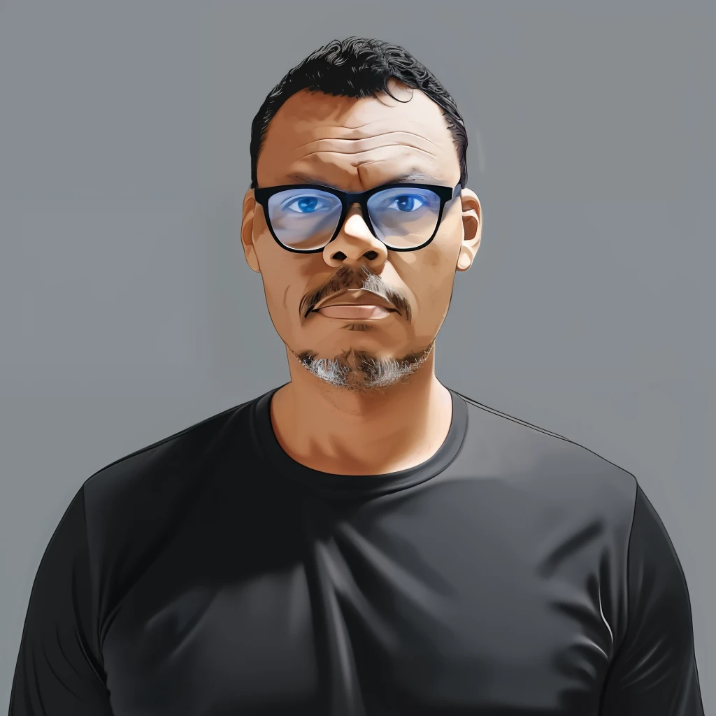 guttonerdvision5, drawing of a man with glasses, front view, looking at the camera, portrait, minimalist, vector, pastel colors, (black background: 1,3)