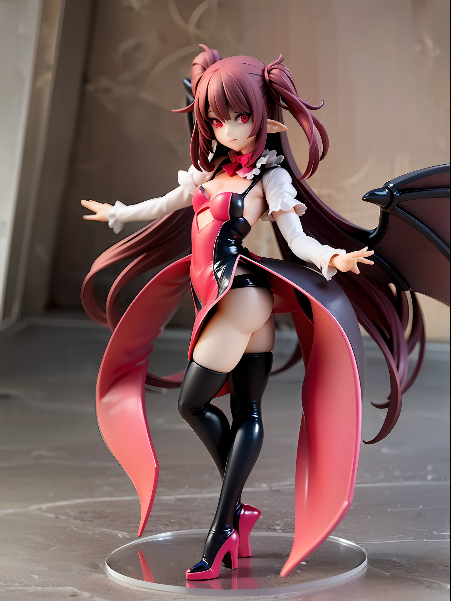 girl, devil, demon wings, devil's tail, red eyes, beautiful appearance, full body black tights,