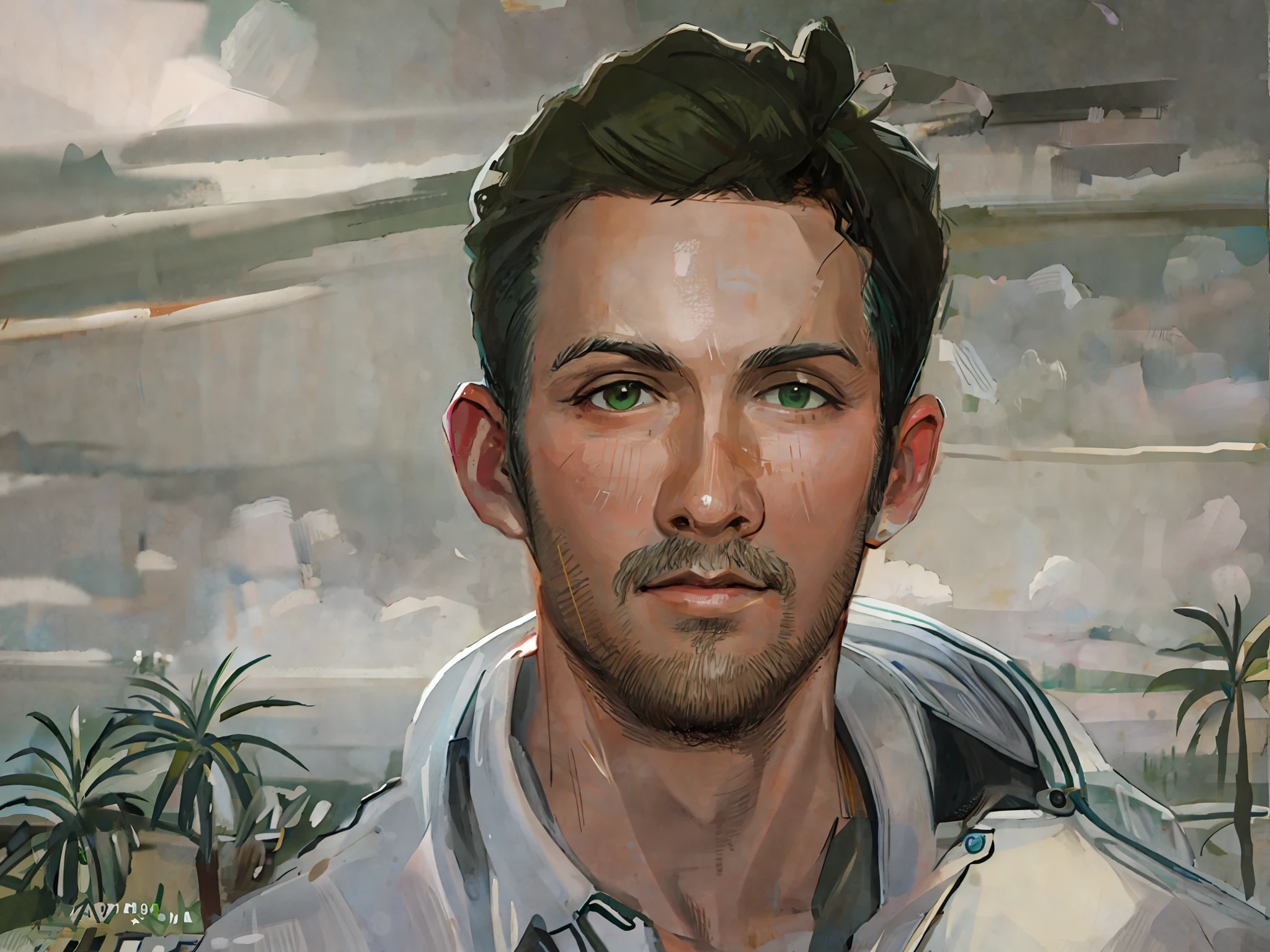 painting of a man with green jacket and white shirt, inspired by Alberto da Veiga Guignard