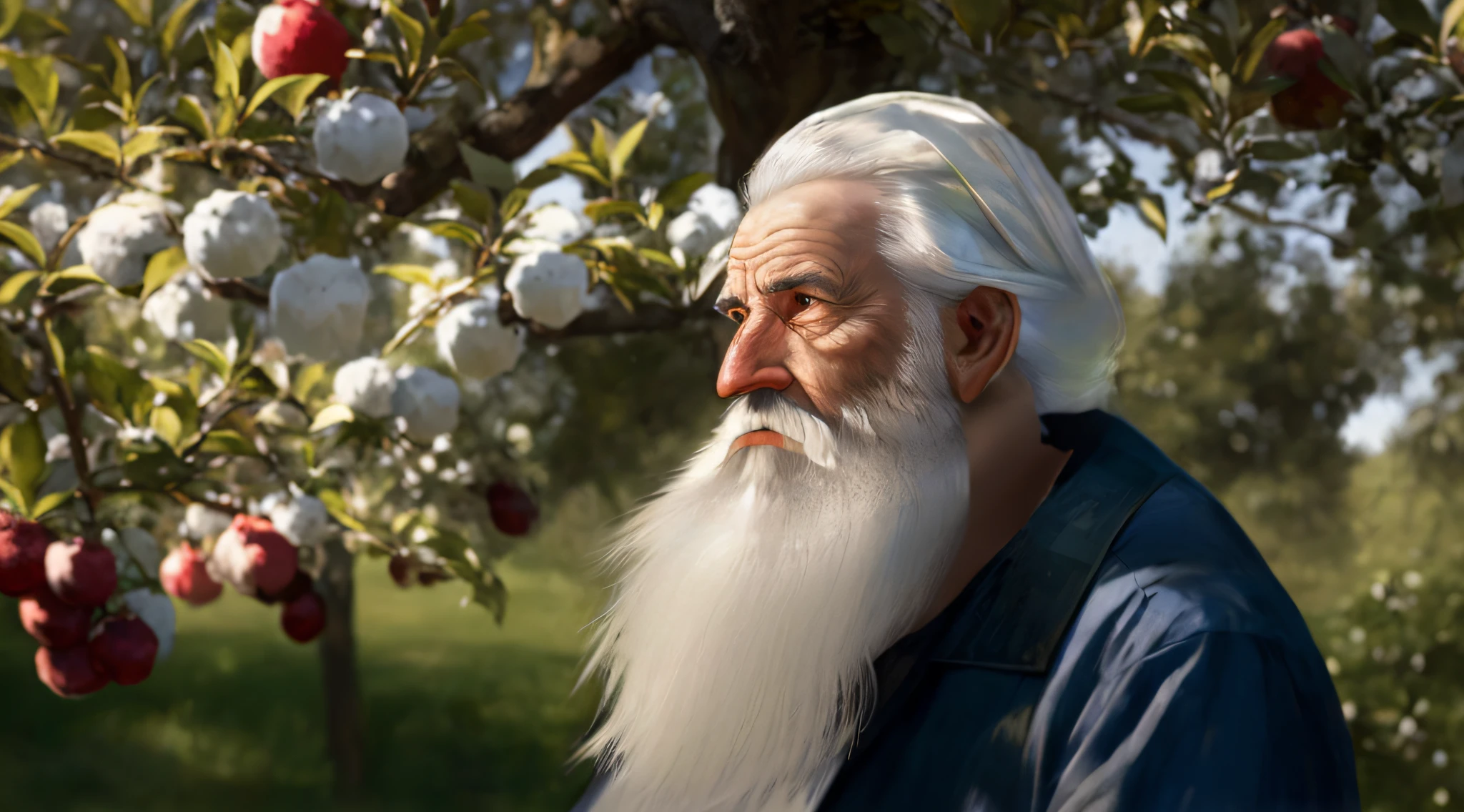 arafed man with long white beard and white beard standing in front of a tree, long white beard, white hair and white beard, long white hair and white beard, very long white beard and hair, full white beard, neat white beard and hair, white beard, overalls and a white beard, bushy white beard, long white hair and beard