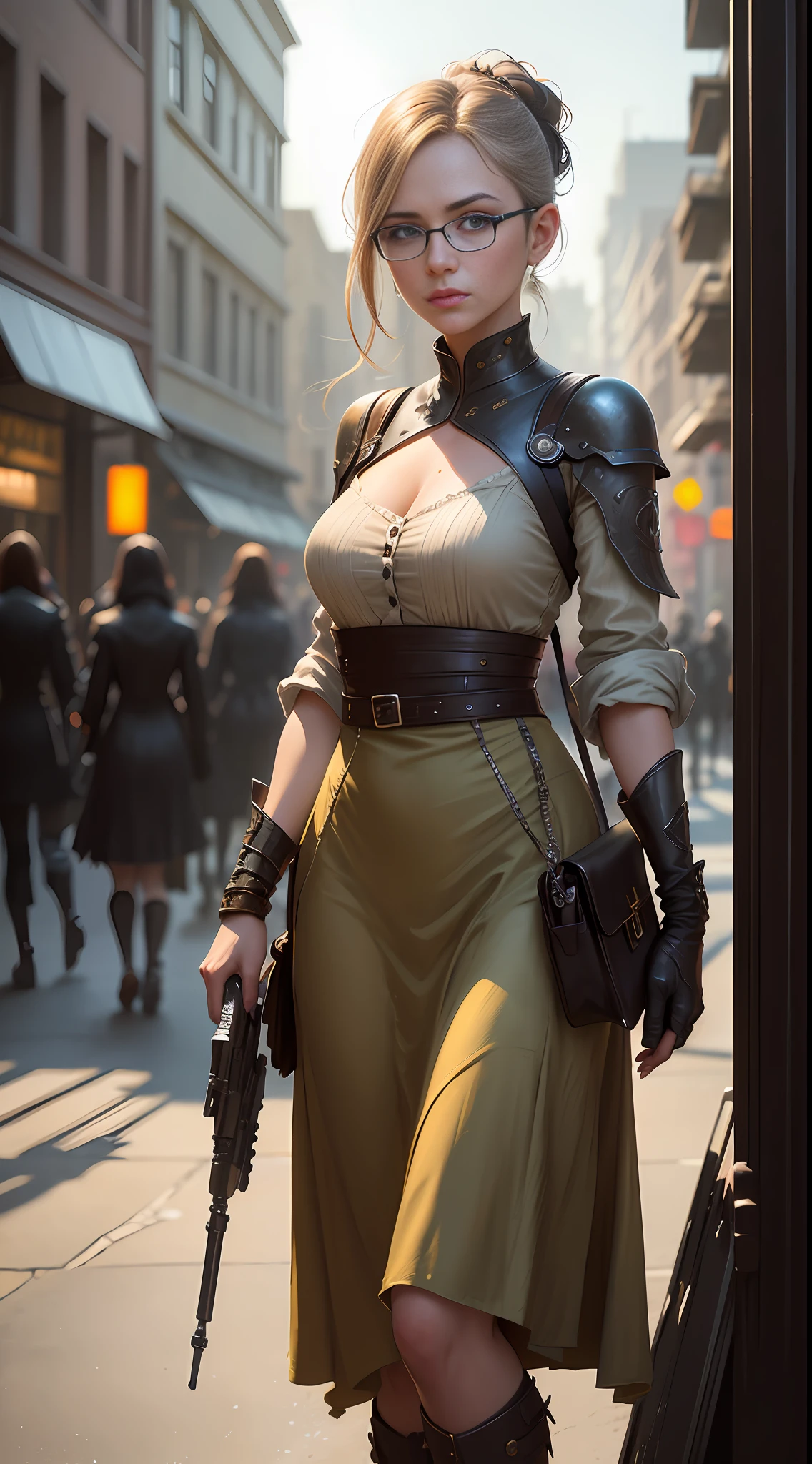(((6 Girls))) (genetic artwork), realistic epic, hyperrealistic style. with bright blue eyes.walking down a city street in a yellow dress, Jeremy Mann style, James Gurney painting style, fully clothed. sexy painting, jeremy mann art, by Marek Okon, Leonid Afremov painting, wadim kashin. ultra-realistic, by Carlos Berlanga, influenced by Jeremy Mann, elegant Clean Lines. Military camouflage sexy clothing. (((6 Girls))). Glasses reflecting light, art by greg rutkowski and artgerm, soft cinematic light, adobe lightroom, photolab, hdr, intricate, highly detailed, (depth of field:1.4), (natural skin texture, hyperrealism, soft light, sharp:1.2), (dark photo:1.22), neutral colors, (hdr:1.4), (muted colors:1.4), (intricate), (artstation:1.2), hyperdetailed, dramatic, intricate details, (technicolor:0.9), (rutkowski:0.8), cinematic, detailed,  (intricate details:1.12), HDR, (intricate details, hyperdetailed:1.15)