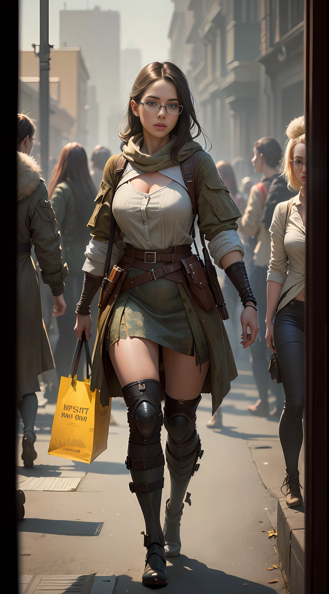 (((6 Girls))) (genetic artwork), realistic epic, hyperrealistic style. with bright blue eyes.walking down a city street in a yellow dress, Jeremy Mann style, James Gurney painting style, fully clothed. sexy painting, jeremy mann art, by Marek Okon, Leonid Afremov painting, wadim kashin. ultra-realistic, by Carlos Berlanga, influenced by Jeremy Mann, elegant Clean Lines. Military camouflage sexy clothing. (((6 Girls))). Glasses reflecting light, art by greg rutkowski and artgerm, soft cinematic light, adobe lightroom, photolab, hdr, intricate, highly detailed, (depth of field:1.4), (natural skin texture, hyperrealism, soft light, sharp:1.2), (dark photo:1.22), neutral colors, (hdr:1.4), (muted colors:1.4), (intricate), (artstation:1.2), hyperdetailed, dramatic, intricate details, (technicolor:0.9), (rutkowski:0.8), cinematic, detailed, (intricate details:1.12), HDR, (intricate details, hyperdetailed:1.15)