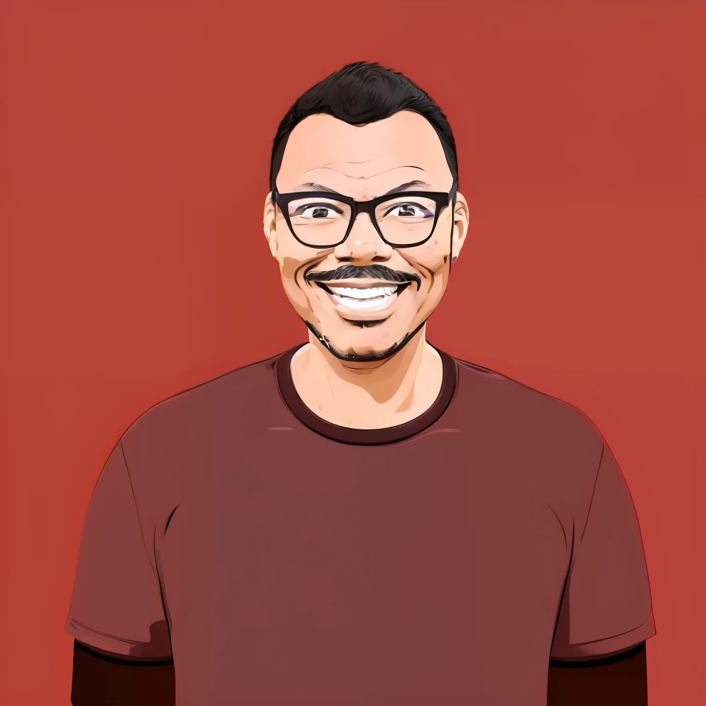 guttonerdvision5, ((((drawing))) of a man with a discreet smile, wearing glasses, frontal vision, looking at the camera, portrait, (minimalist: 1.3), (((vector))), few colors, (red circular gradient background: 1.3)