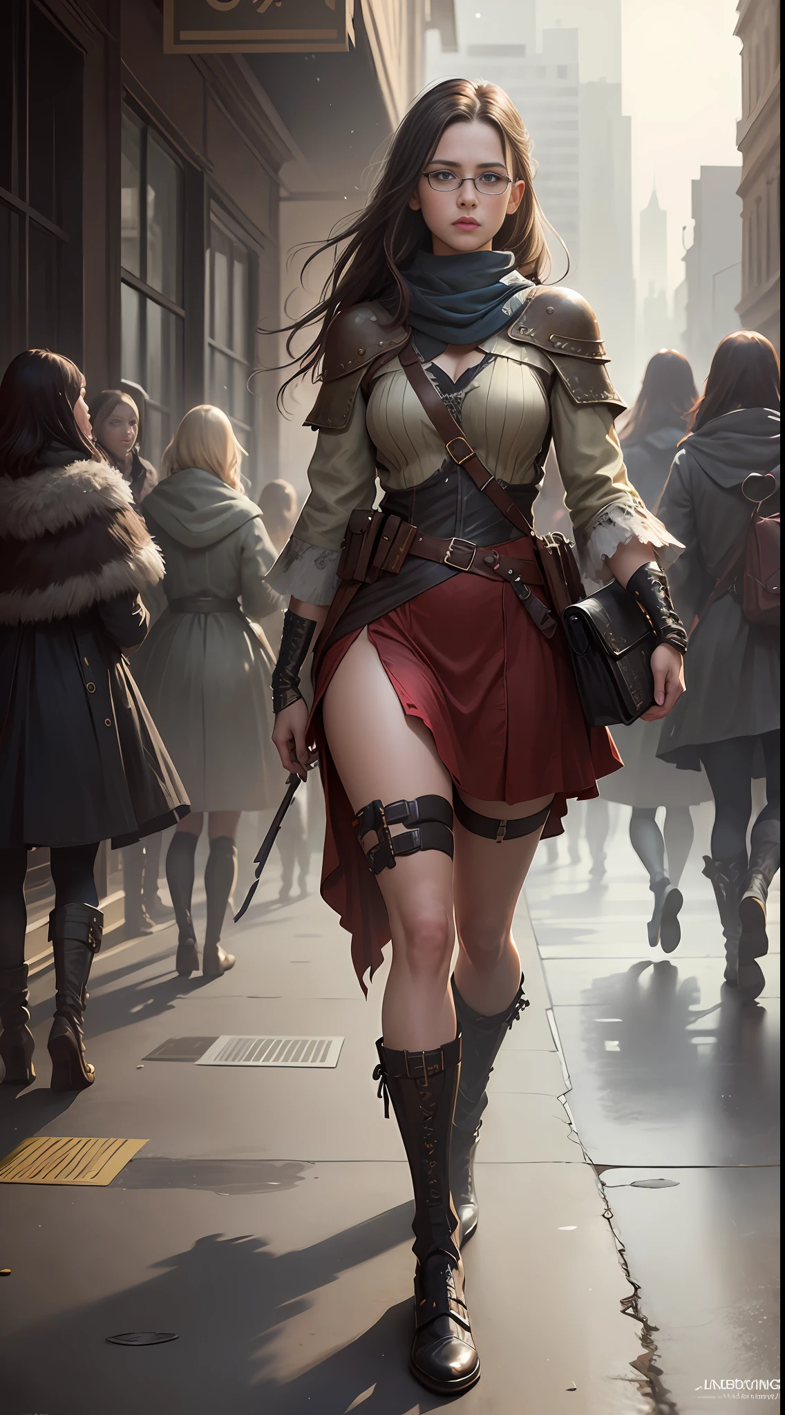 (((6 Girls))) (genetic artwork), realistic epic, hyperrealistic style. with bright blue eyes.walking down a city street in a red dress, Jeremy Mann style, James Gurney painting style, fully clothed. sexy painting, jeremy mann art, by Marek Okon, Leonid Afremov painting, wadim kashin. ultra-realistic, by Carlos Berlanga, influenced by Jeremy Mann, elegant Clean Lines. Military camouflage sexy clothing. (((6 Girls))). Glasses reflecting light, art by greg rutkowski and artgerm, soft cinematic light, adobe lightroom, photolab, hdr, intricate, highly detailed, (depth of field:1.4), (natural skin texture, hyperrealism, soft light, sharp:1.2), (dark photo:1.22), neutral colors, (hdr:1.4), (muted colors:1.4), (intricate), (artstation:1.2), hyperdetailed, dramatic, intricate details, (technicolor:0.9), (rutkowski:0.8), cinematic, detailed, (intricate details:1.12), HDR, (intricate details, hyperdetailed:1.15)