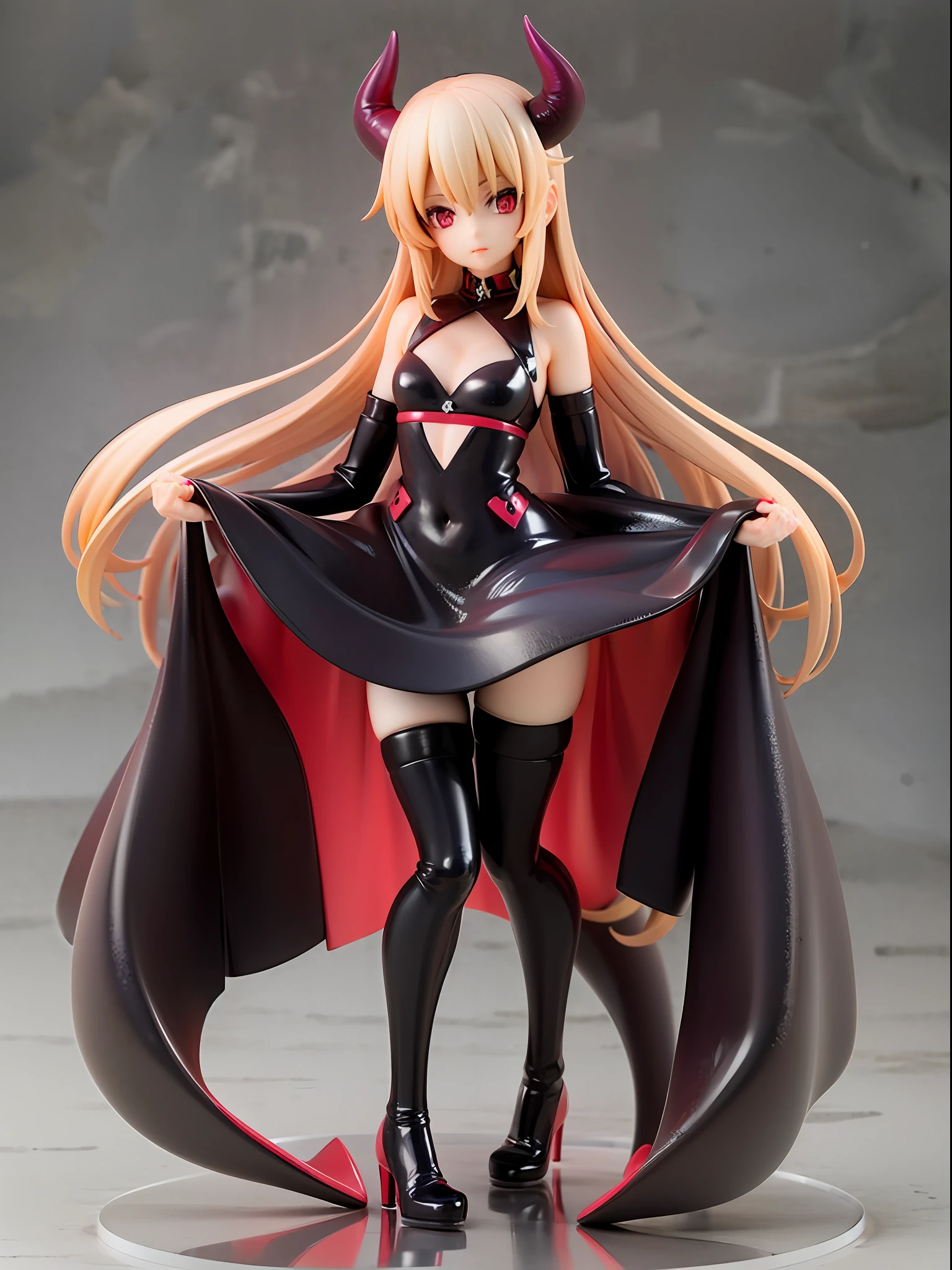 girl, devil, demon wings, devil's tail, red eyes, beautiful appearance, full body black tights,