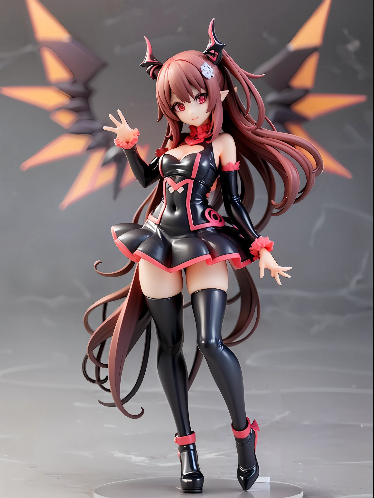 girl, devil, demon wings, devil's tail, red eyes, beautiful appearance, full body black tights,