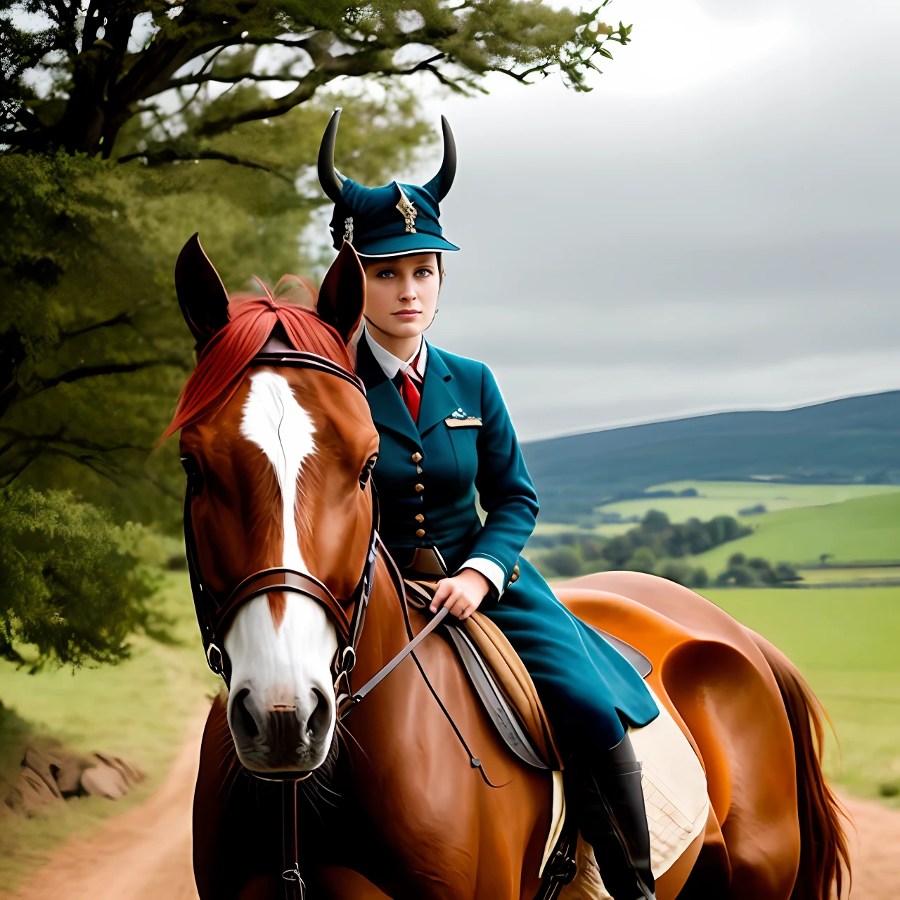 A woman with horns and half a war horse
