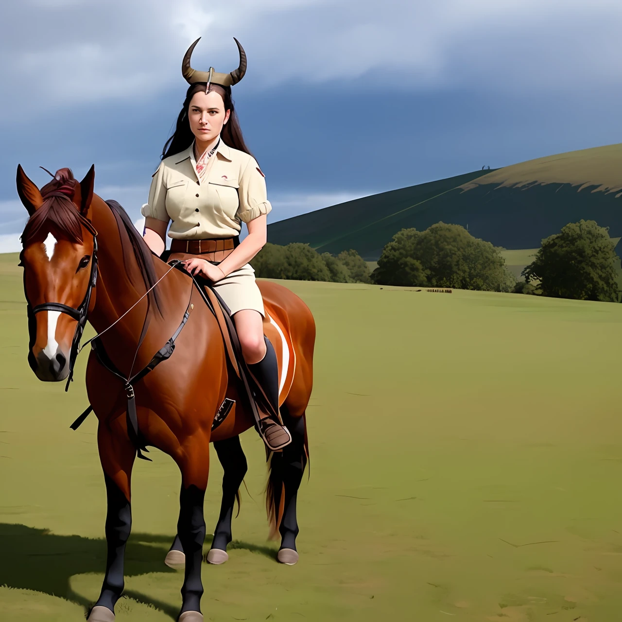 A woman with horns and half a war horse