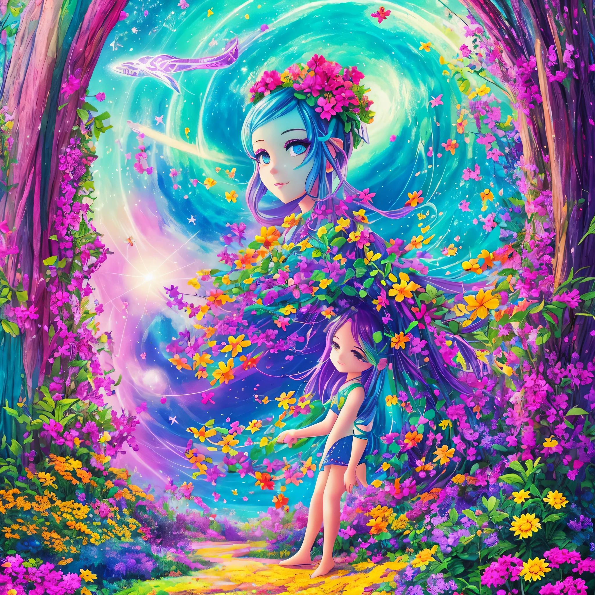 magical planet, where everything is vibrant and full of colors. She marvels at the exuberance around her, where bright trees and flowers and a colorful alien --auto --s2