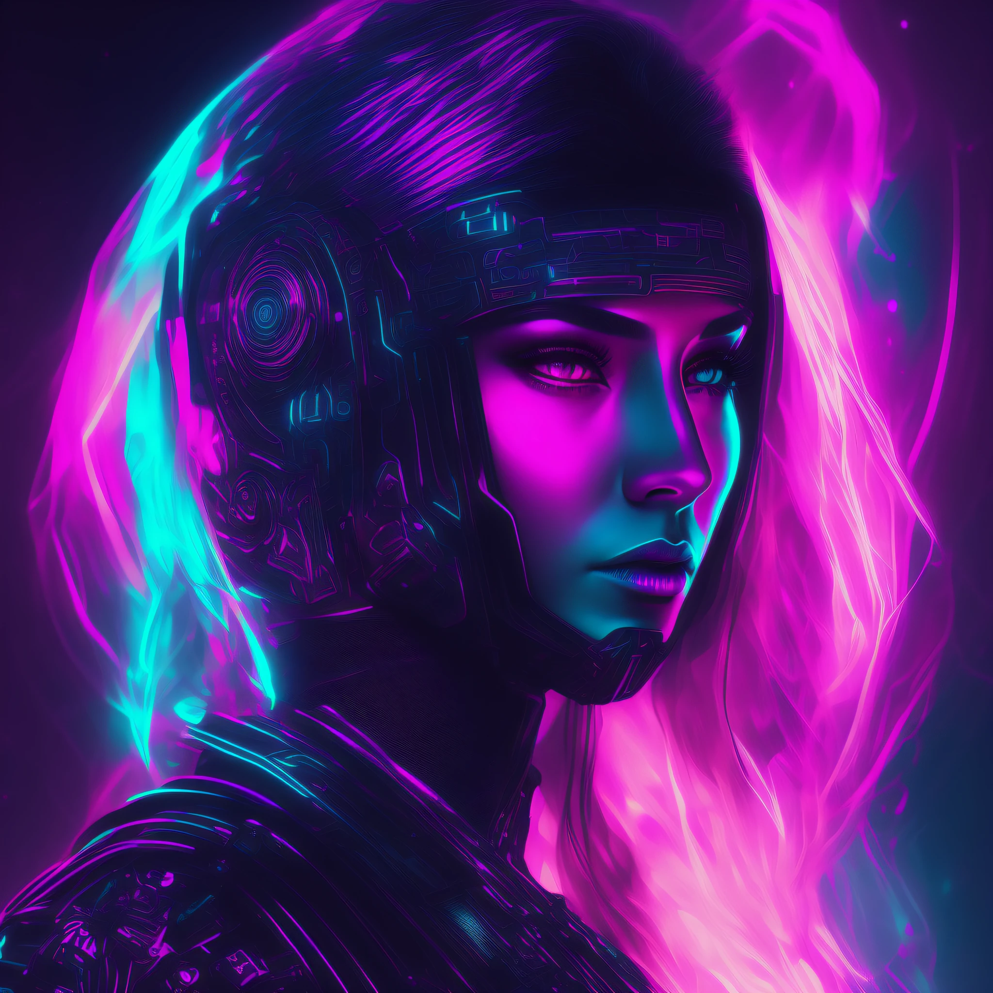 woman, cyberpunk style portrait, futuristic (neon: 1.1) reflective wear, science fiction. artgern, art, illustration, ((dark environment)), ((vegnette)), ((HDR)) ((minimal palette colors)), soft tones, soft colors, faint colors, calm, highly detailed pastel colors, intricate details
